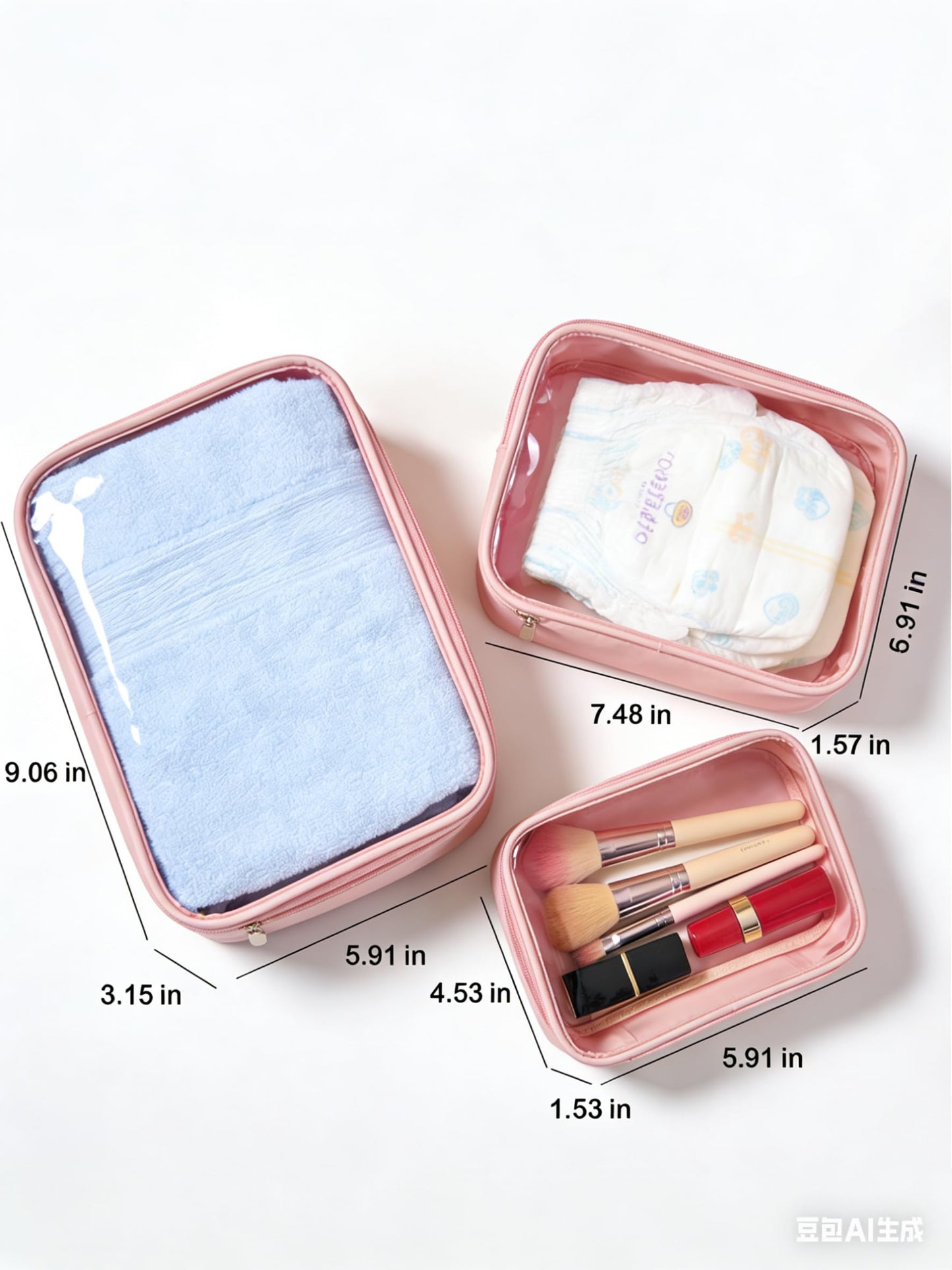 FFpaw Travel Clear Makeup Bag Set for Women, 3 Pack Travel Size Toiletry Bag with Zipper Small Makeup Pouch for Purse Waterproof Portable Cosmetic Case Compact Car Organizer Storage Bag (Pink Set)