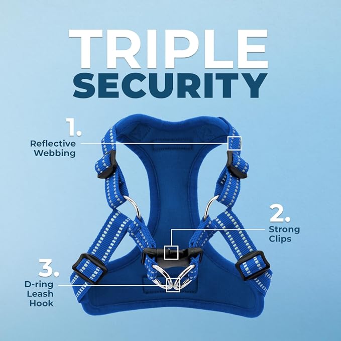 Best Pet Supplies Voyager Mesh Dog Breathable Harness Reflective Stitching, All Weather Adjustable for Walking Training, or Running - Heavy Duty & Durable, Harness (Royal Blue), L