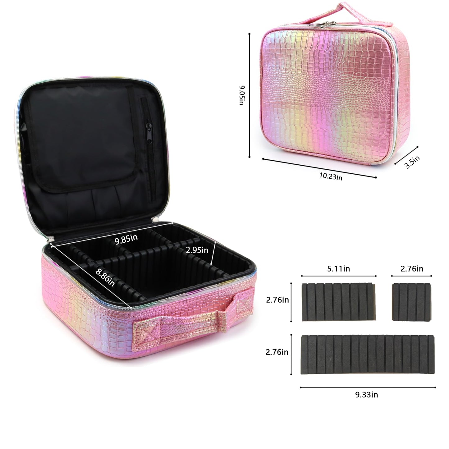 MORMID Travel Makeup Case 3 Layers Portable Makeup Train Case Cosmetic Bag Organizer Storage for Women with Adjustable Dividers and Shoulder Strap for Toiletry Travel Accessories(pink)