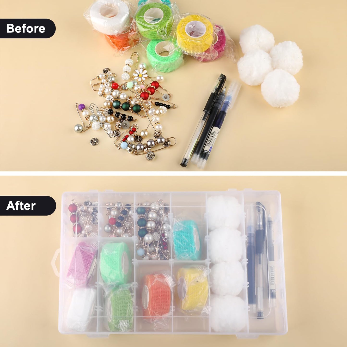 Sopoloray 4 Pack 36 Grid Bead Organizer Box with Removable Dividers, Clear Plastic Organizer Box, Craft Storage Containers for Beads, Jewelry, Fishing Tackle, Thread, Screws, DIY Small Parts