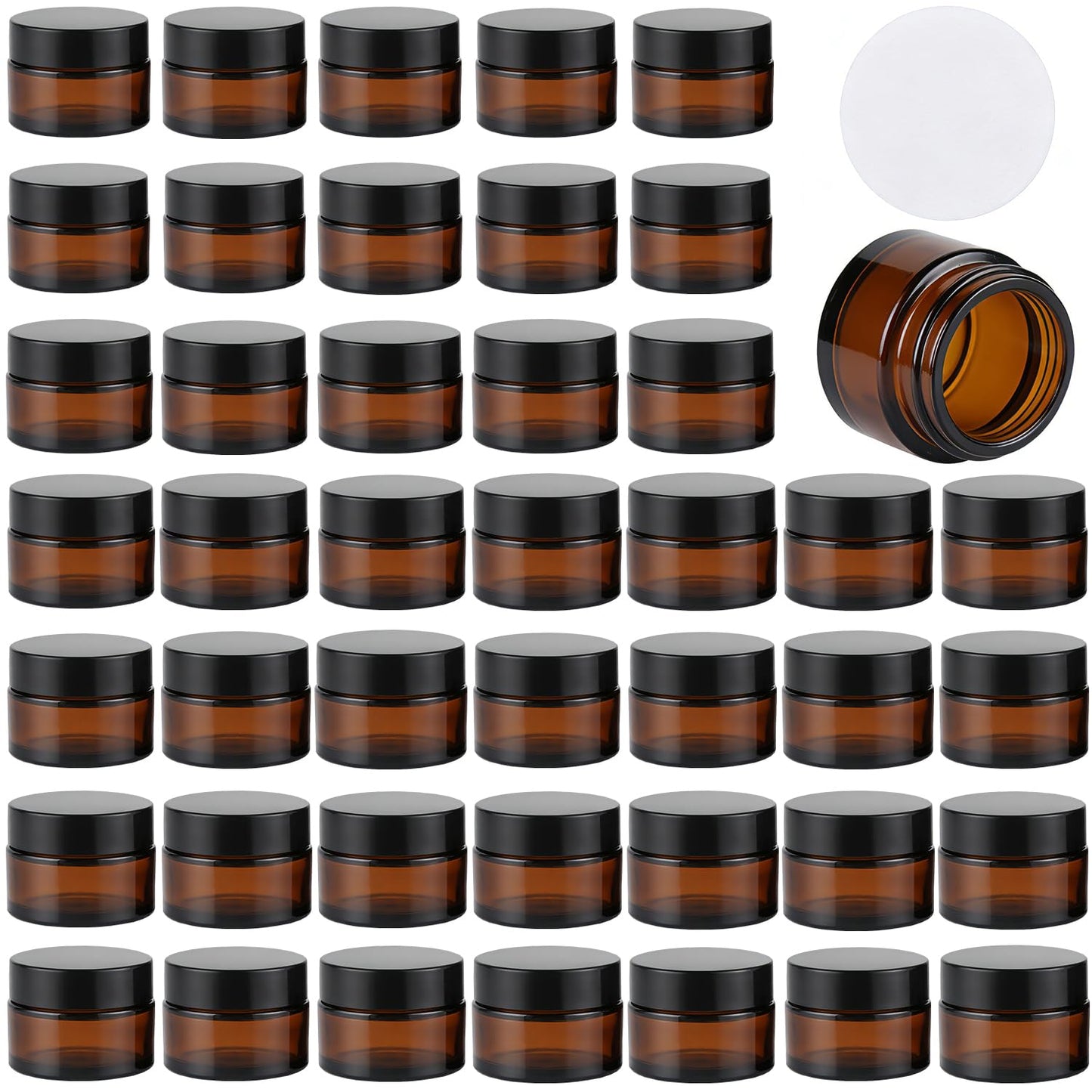 1oz Glass Jar with Lid,45 Pcs Amber Round Containers Cosmetic Glass Jars for Travel Body Scrub, Lotion, Body Butter, Bath Salts