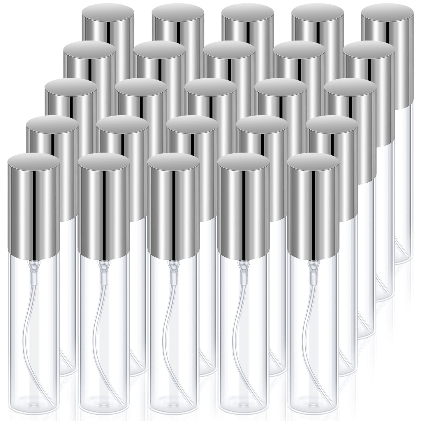 Yinder 25 Pcs 10ml Travel Spray Bottle Refillable Perfume Atomizer Bulk Glass Mini Cologne Perfume Bottles Empty Fine Mist Portable Small Sample Containers(Silver)