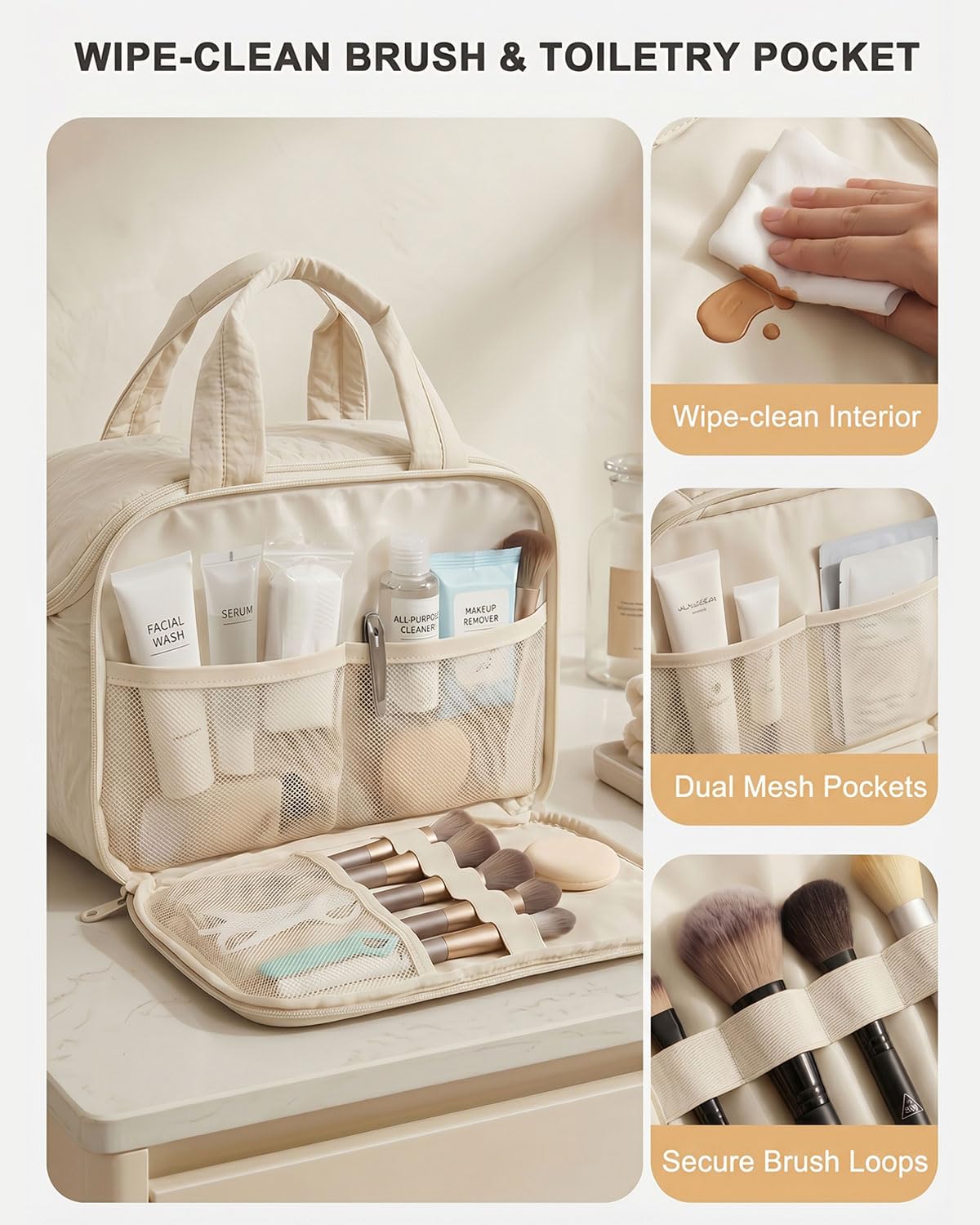 VPBAGE Large Quilted Toiletry Bag for Women, Puffy Travel Makeup Organizer with Removable Divider & Shoulder Strap, Waterproof Standing Cosmetic Case for Full-Size Toiletries, Gym, Vacation