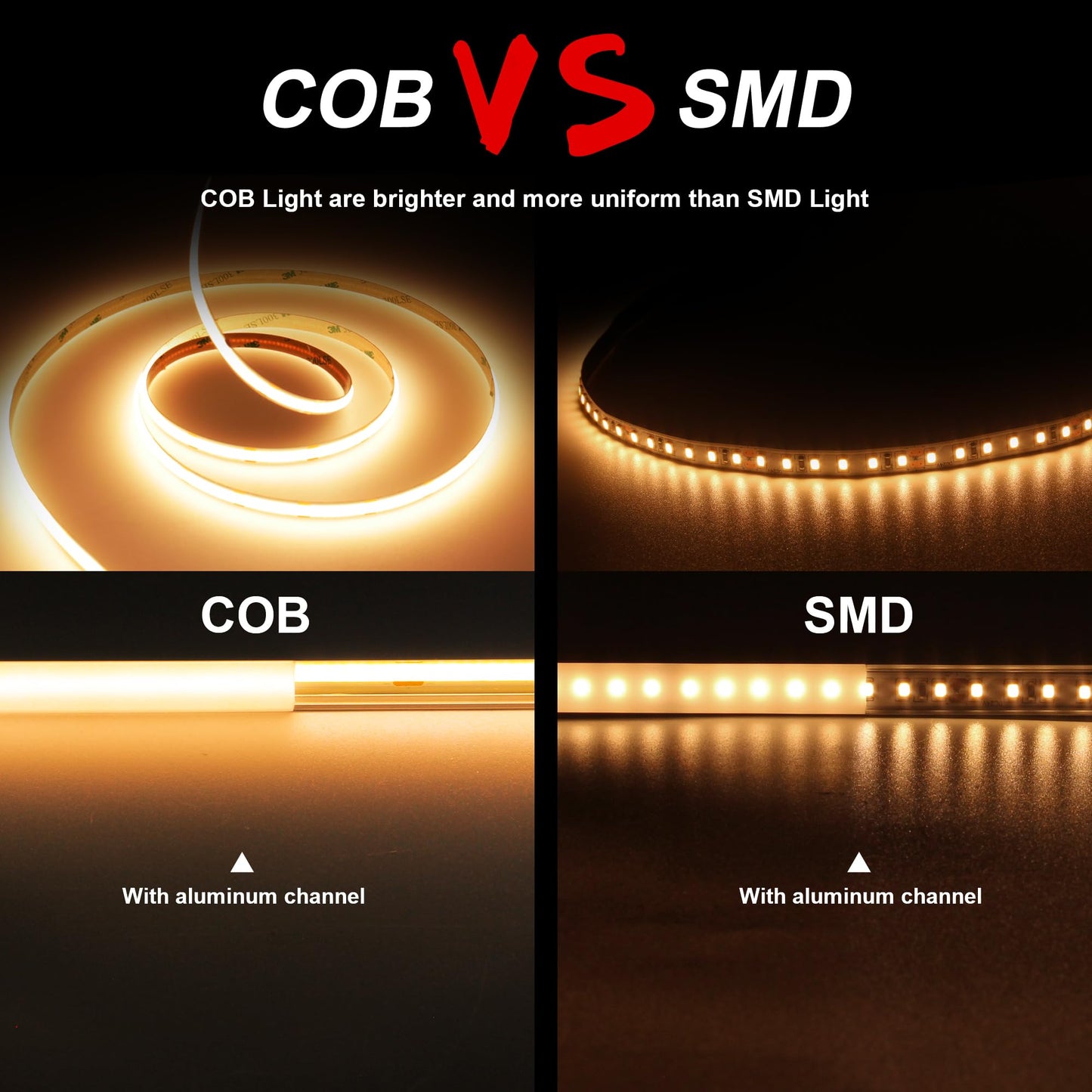 AUZIWE COB LED Strip, 16.4ft Warm White COB LED Strip Light, Dimmable LED Light Strip 2700K, CRI92+, 8mm Width, 24V Flexible LED Tape Light for TV, Bedroom, Kitchen Cabinet, Closet, Home Decoration.