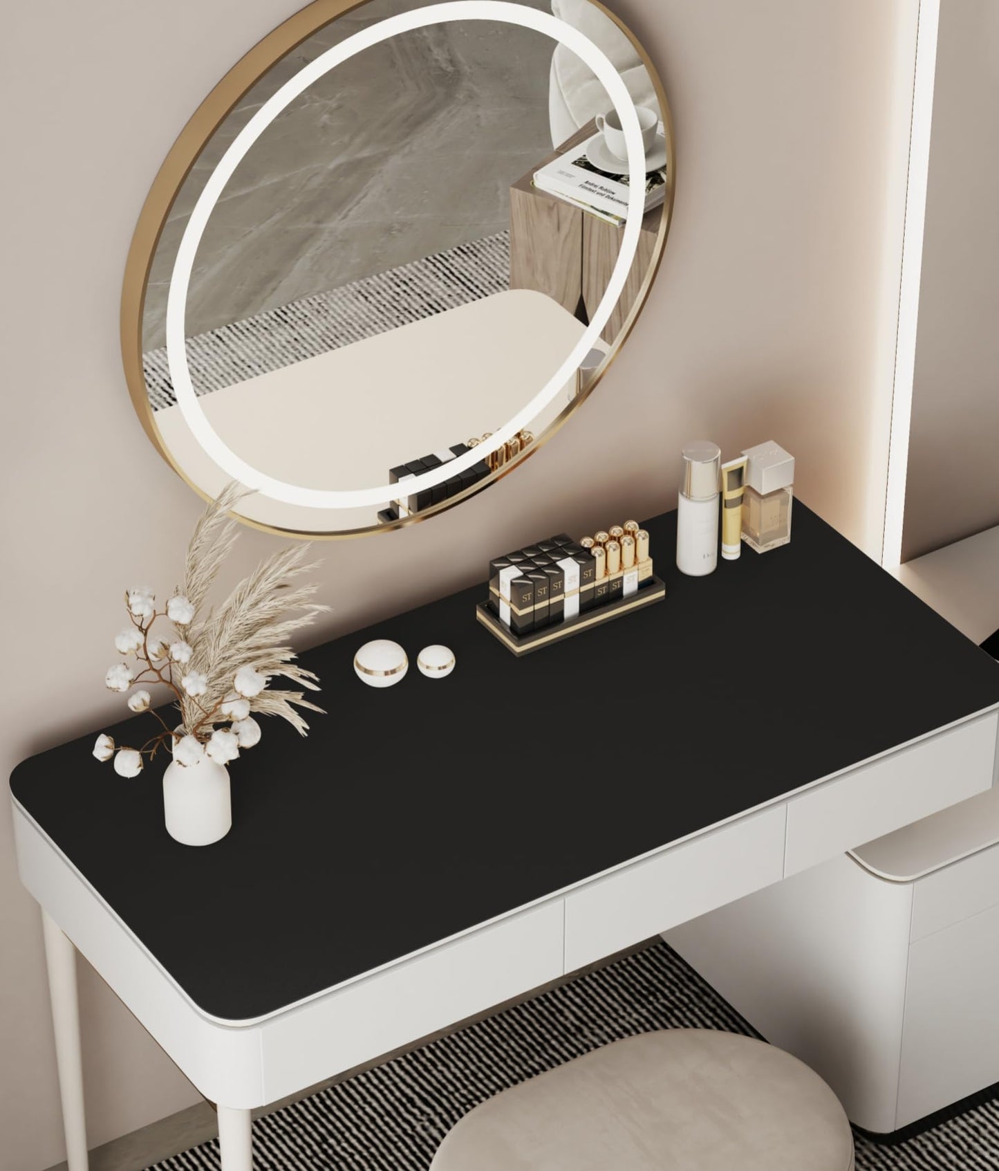 metui 39.37" * 15.7" Large Makeup Mat for Vanity Top Protector, Waterproof, Non-Slip Vanity mat.Vanity mat Protector for Makeup,Vanity Protector mat and Dresser Protector top. (Black)