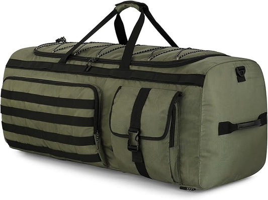 Gonex 130L Extra Large Duffel Bag for Men, Heavy Duty 3 in 1 Convertible Carry Travel Duffle, with Shoe Compartment, Tactical Loops, Sports Gear Bag for Family Trips (Army Green)