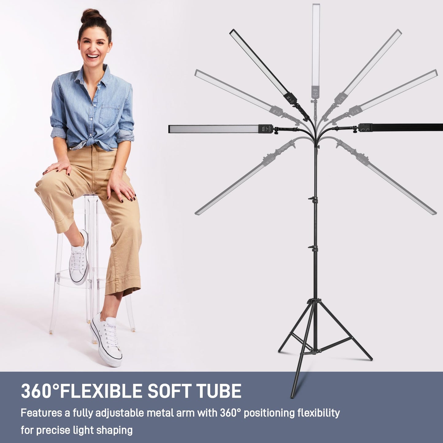 Photography Studio LED Lighting Kit with Adjustable Stand & Soft Tube, Ideal for Studio, Beauty & Tattoo Applications