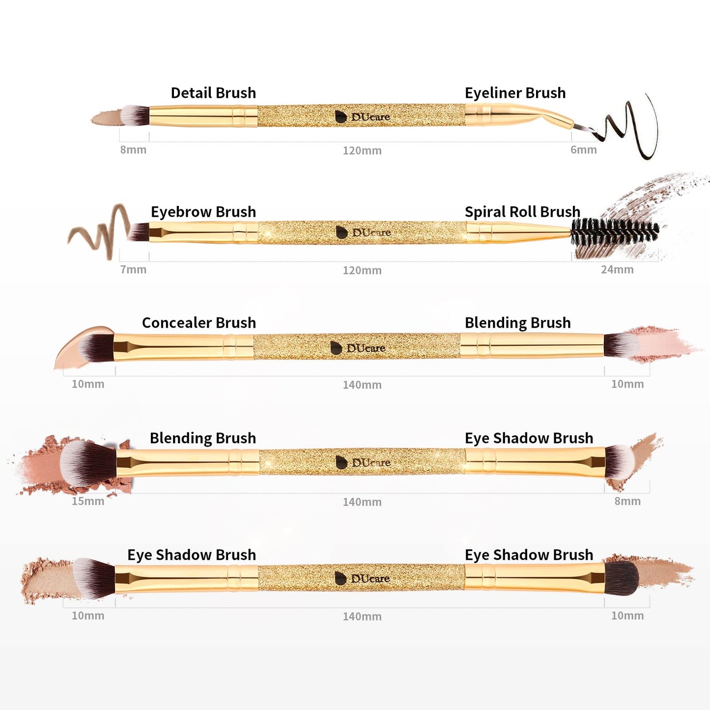 DUcare Eyeshadow Brushes 5pcs Double Sided Eyebrow Brush Makeup Brushes with Soft Synthetic Hairs Double Ended Eyeshadow Brush Set for Eyeshadow, Eyebrow, Eyeliner, Blending
