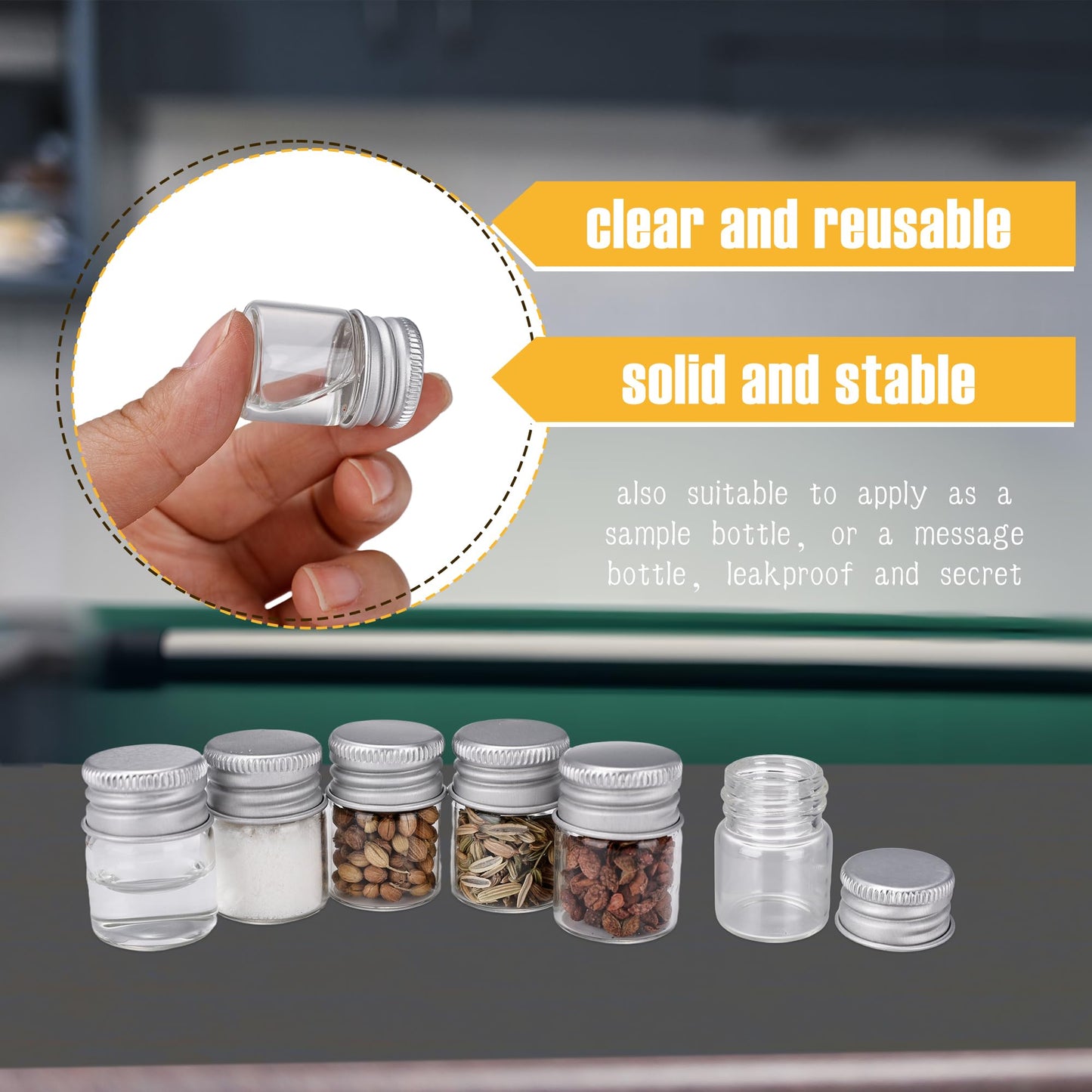 Fallhork 180 Pcs 5ml Mini Glass Bottles with Aluminum Screw Caps Small Clear Empty Sample Bottles for DIY Storage Art Craft Decor Wedding Party