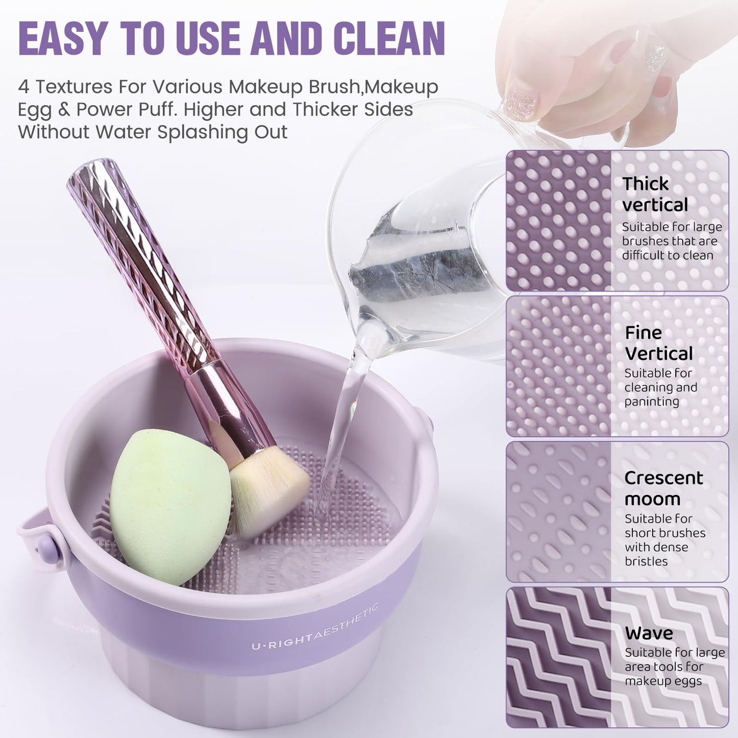 GOLIKEE 2 Pack Makeup Brush Cleaner Mat 3 in 1 Silicone Makeup Brush Cleaning Bowl Makeup Brush Sponge Scrubber Tool for Cleaning, Storage and Upside Down Drying, (Two Purple)