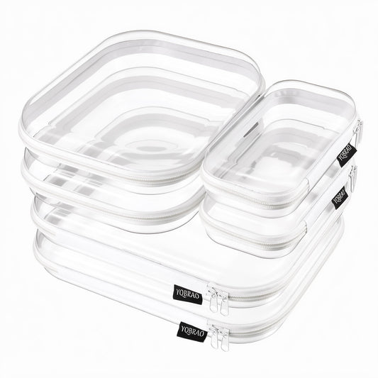 YQBRAO 6 Pack Clear Hard Shell Zipper Case, 1.2mm Heavy Duty Crush-Proof Diaper Bag Organizer Pouches, TSA Approved Travel Makeup Bag for Toiletries & Electronics, (2L, 2M, 2S) Multi-Size Storage Set