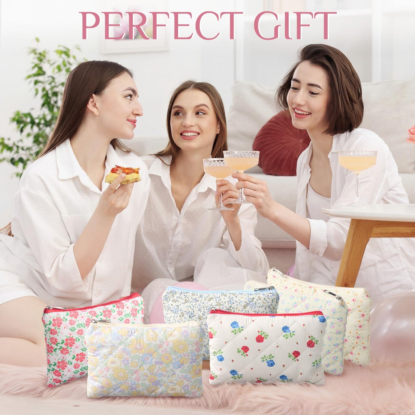 Paterr 10 Pcs Quilted Makeup Bag Bulk Cotton Floral Cosmetic Bag Women Girls Bridesmaid Gifts Cute Makeup Pouch Coquette Aesthetic Travel Toiletry Organizer(Rustic Floral,9.06 x 5.91 Inches)