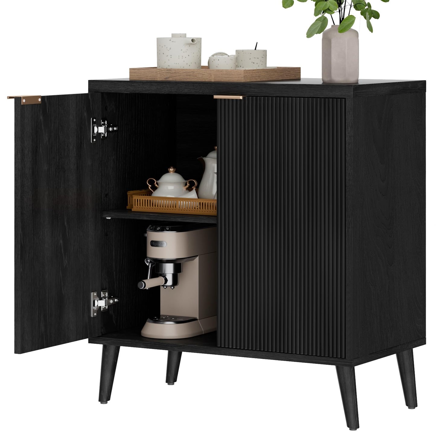 Homleke Buffet Cabinet with Storage, Modern Fluted Accent Sideboard with Doors & Adjustable Shelf, Buffet Table Entryway Cabinets for Living Room, Kitchen, Dining Room, Hallway, Black