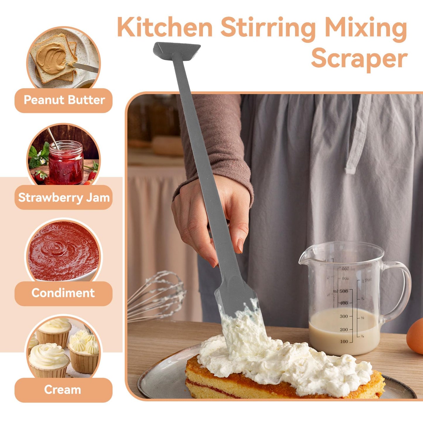 Silicone Jar Spatula, 36cm Long Handle Food Scraper for Jars, Smoothies, Blenders, Kitchen Stirring Mixing Scraper Dual-End Narrow Silicone Spatula