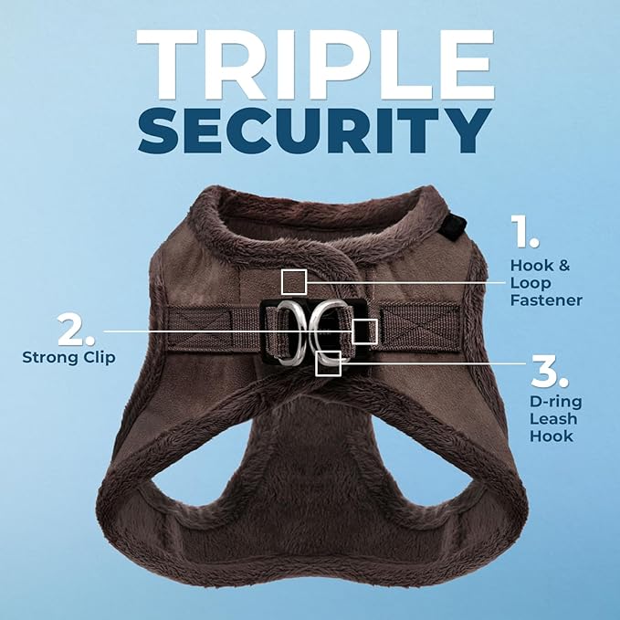 Best Pet Supplies - All Weather Mesh/Plush, Reflective, No Pull Harness for Small, Medium Dogs, Cats - Secure with Hook & Loop Fastener, Buckle, Double D-Rings - Chocolate Suede, L