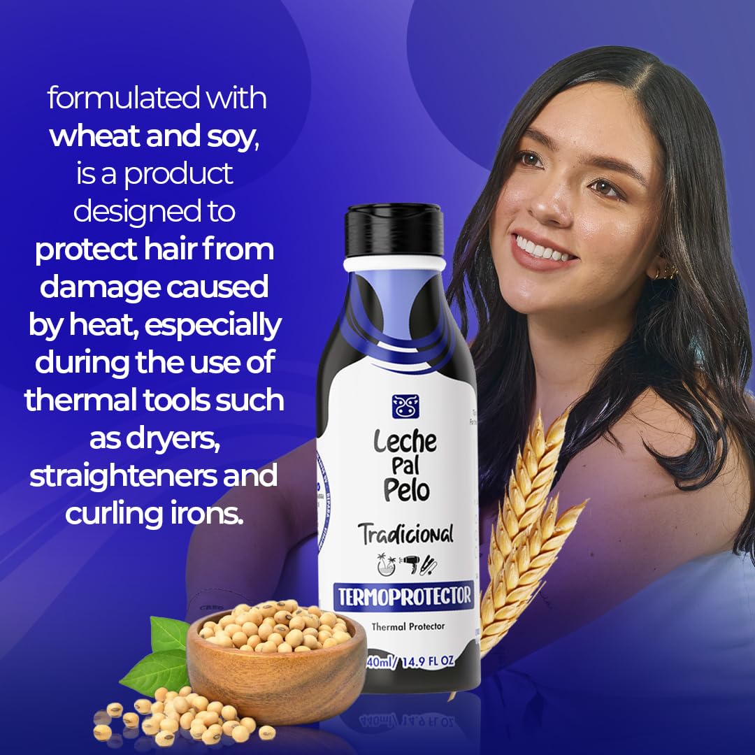 Leche Pal Pelo Traditional - Thermal Protector Cream - Heat Protection with Soy, Aloe Vera, Wheat Proteins - 14.9 oz