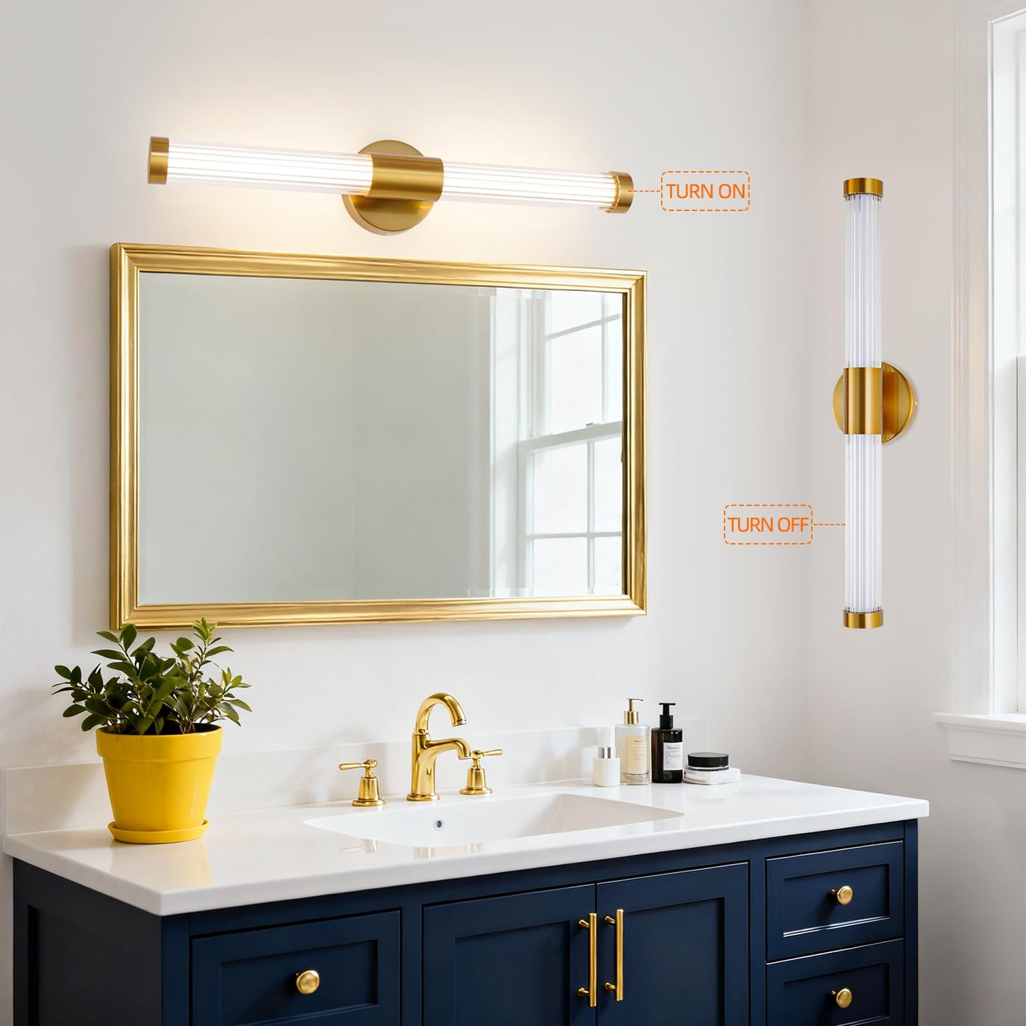 MantoLite Bathroom Vanity Light bar, Modern Brass LED Wall Sconce Over Mirror, Dimmable 3000K/4000K/6000K,Hardwired Bathroom Wall Light,24 Inch Bar Long Strip Sconce