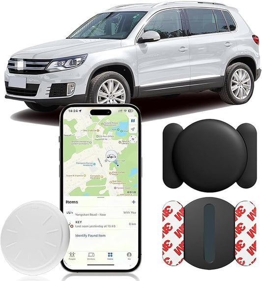 GPS Tracker for Vehicles,Car Tracker Works with Apple Find My App(iOS Only),Strong Magnetic Case Adsorption,GPS Tracker for Cars- (1PCS White Tracker, Black Magnetic Case)