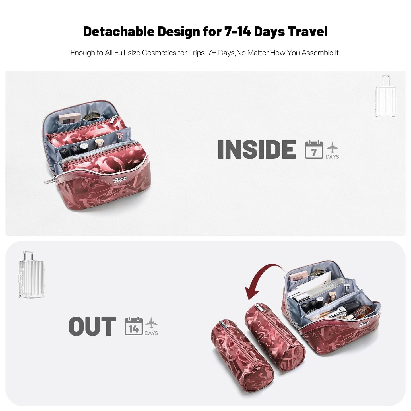 BOYATU Travel Makeup Bag for Women: Y2K Aesthetic Personalized Glossy 3 Pcs Set Cosmetic Organizer Bag - Trendy Statement Toiletry Pouches for Forward Women - Stand Out at Festivals & Trips(D-4-Red)