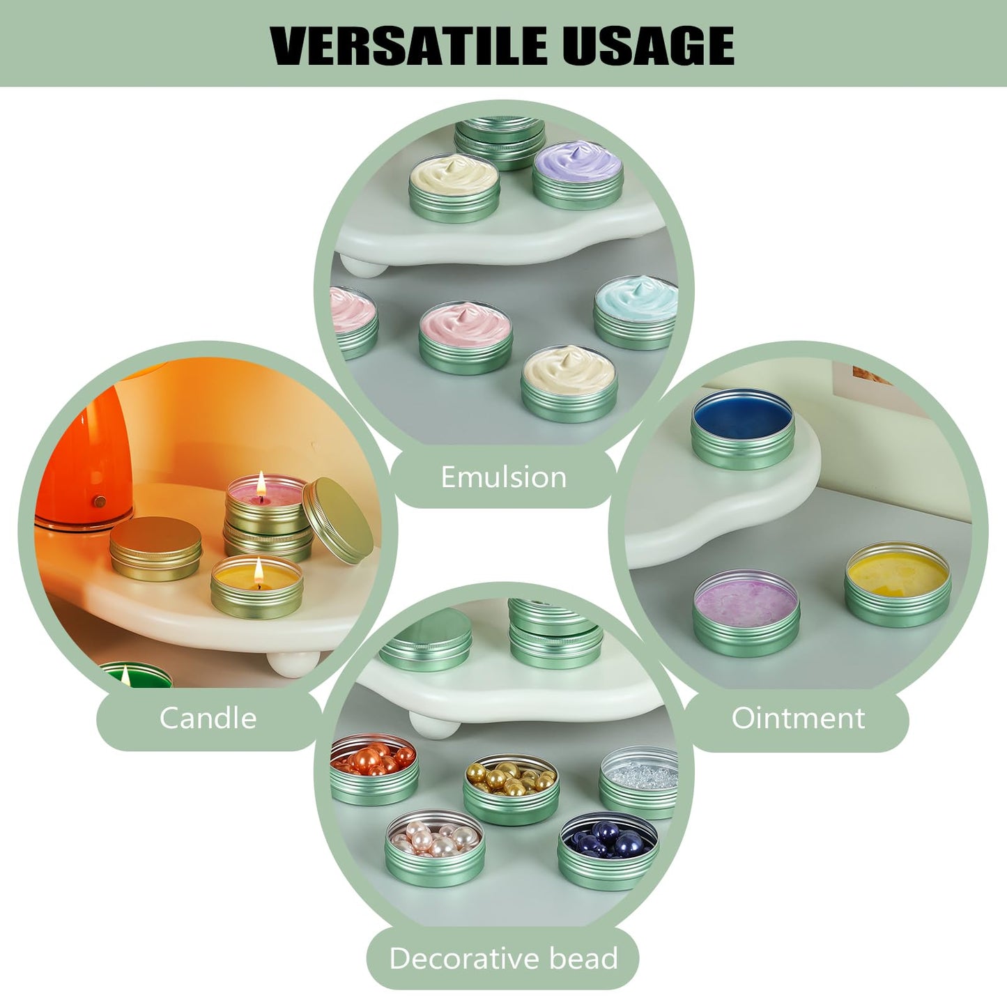 LIYAR Candle Container Aluminum Tin Jars 14 Pack Candle Tins Salve Tins Versatile Small Containers with Lids Metal Tin for Balms,Spices,Salve,Crafts(Pale Green)
