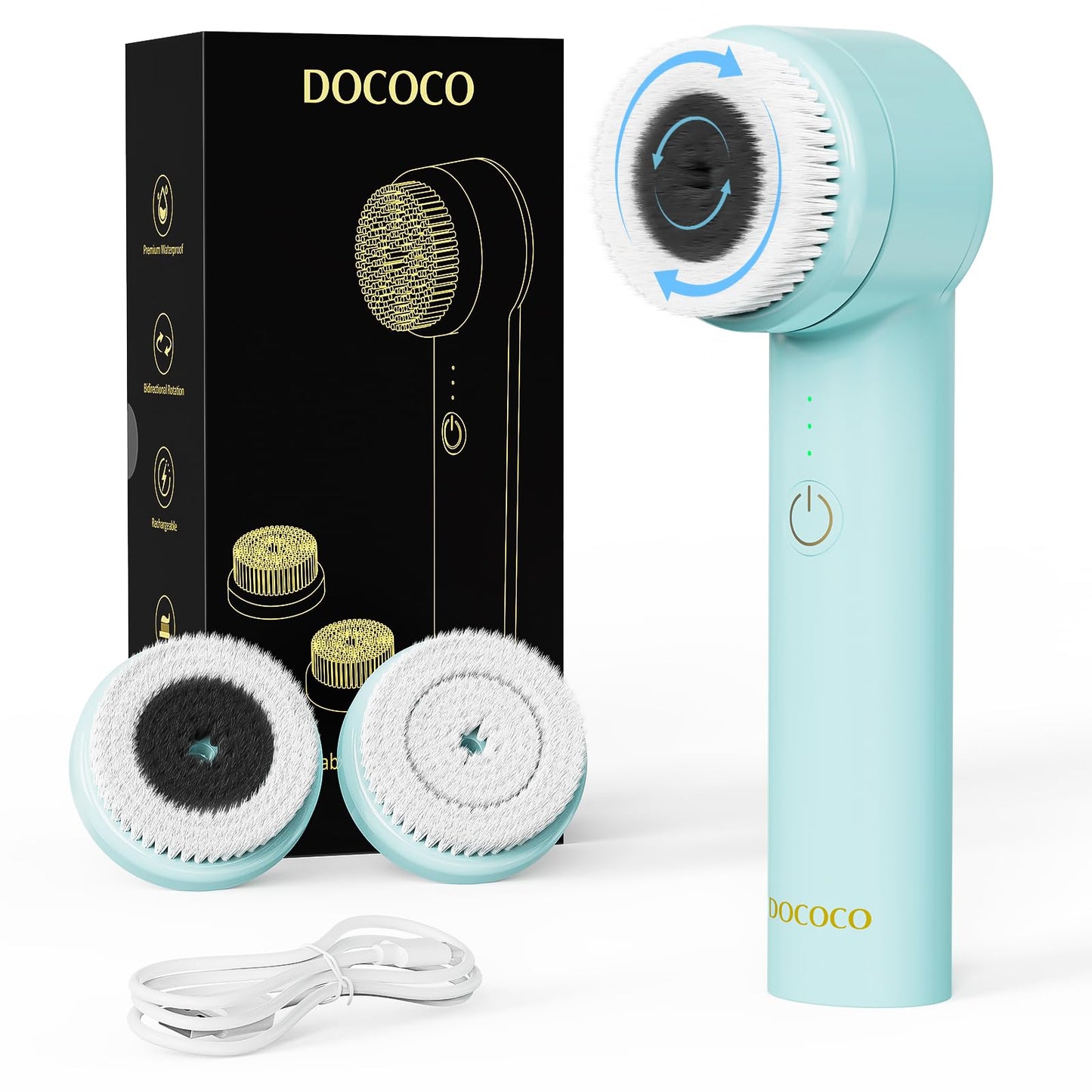 Electric Facial Cleansing Brush, 2-Way Rotating Rechargeable Face Scrubber for Daily and Deep Cleaning, 3 Modes, 3 Brush Heads, Waterproof, Face Wash Brush for All Skin Types