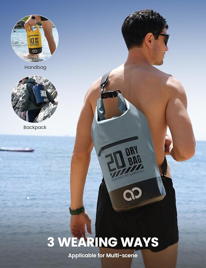 Lamicall Dry Bag, Waterproof Bag - [Durable & Floating] 5L/10L/20L/30L/40L Roll Top Drybag with Water Proof Phone Pouch for Travel Swimming Boating Kayaking Paddle Board Camping Beach Accessories