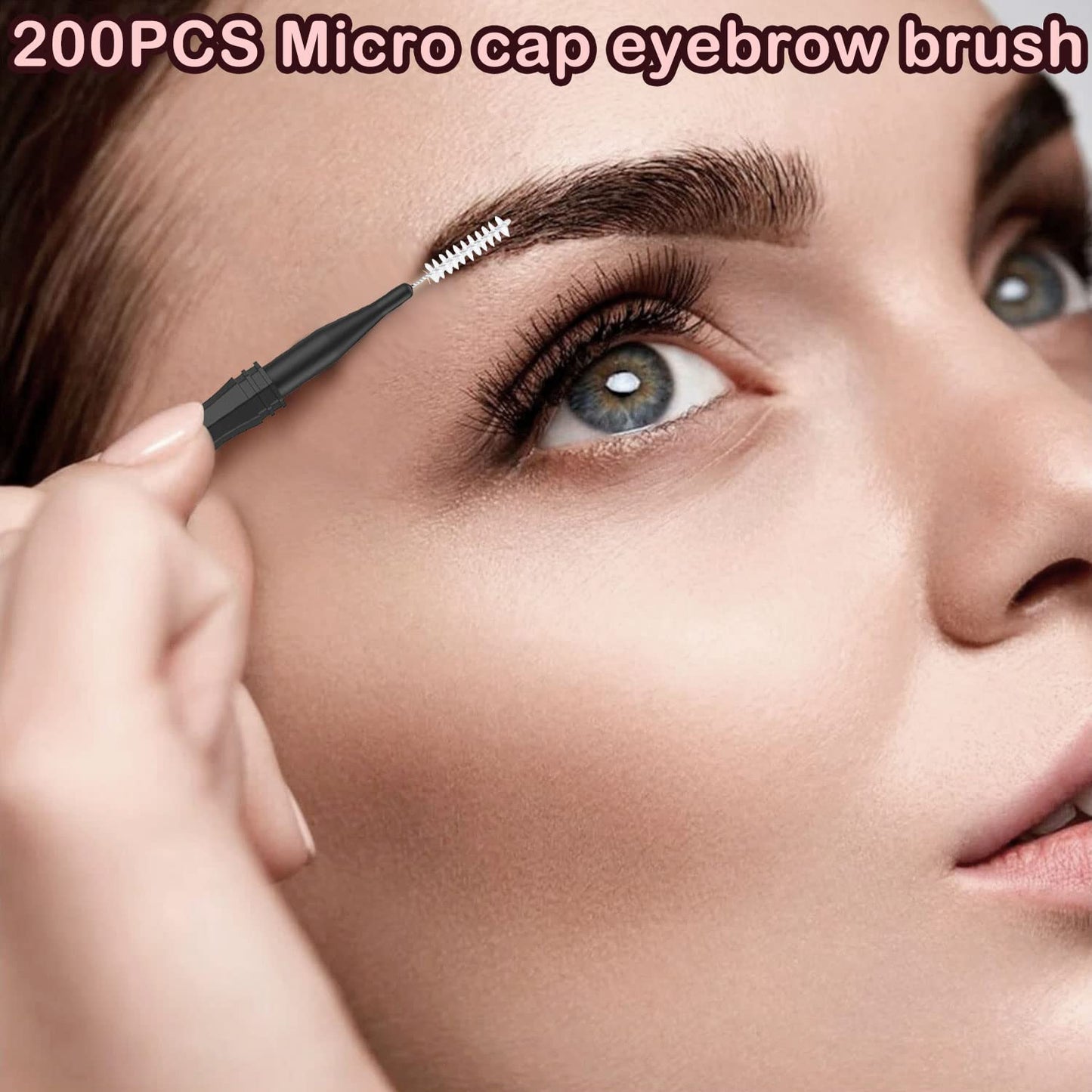200 Pcs Micro Eyebrow Brushes With Cap, Multifunctional Eyebrow Spoolie Brush Brow Lamination Brush 2 Size Micro Spooly Lash Mascara Brushes Comb for Eyelash Lift Extensions Brow Clean(White, Black)