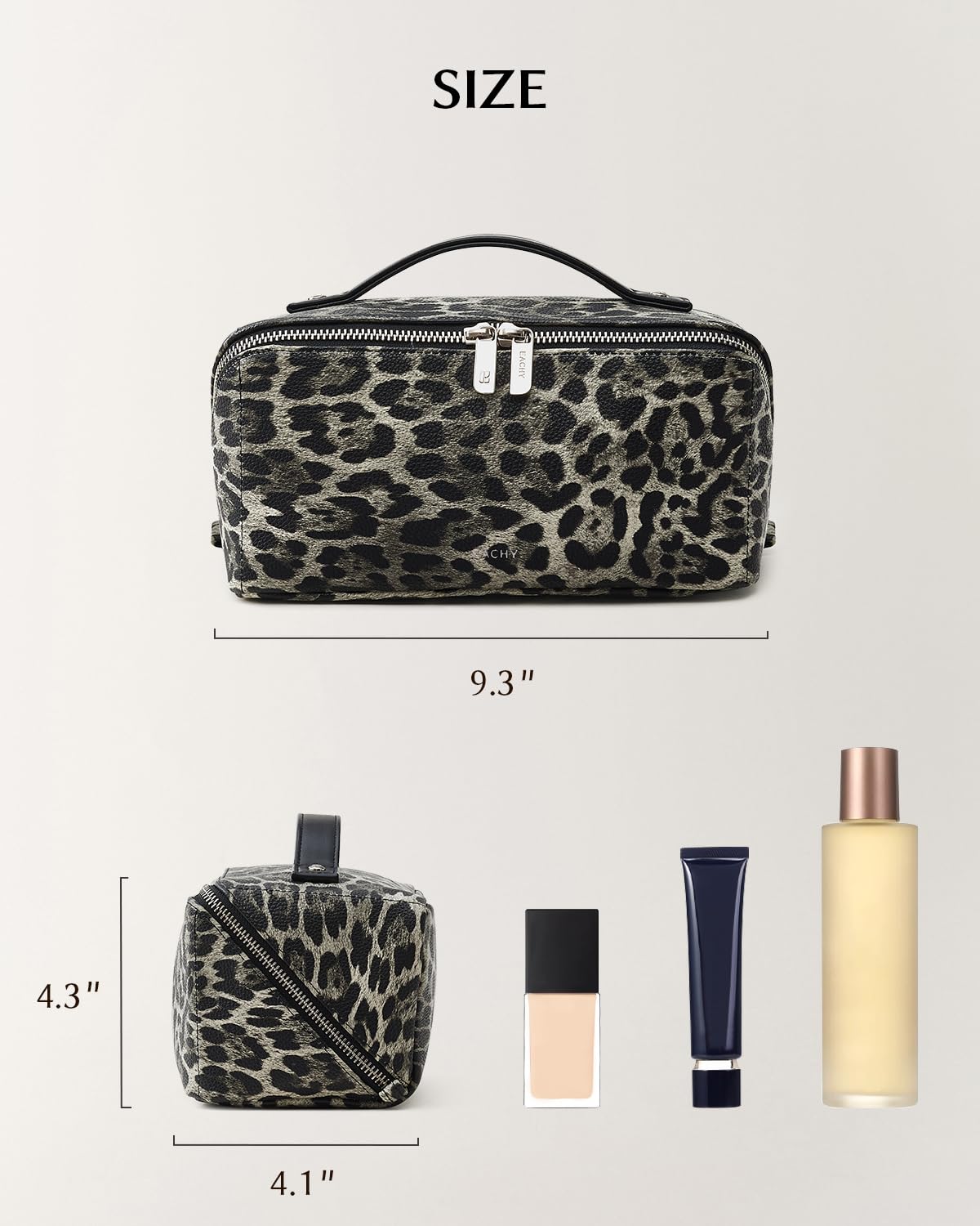 EACHY Travel Makeup Bag for Women, Large Leopard Print Cosmetic Bag with Upgraded Sturdy Zippers, Waterproof Leather Toiletry Organizer Pouch for Skincare Accessories