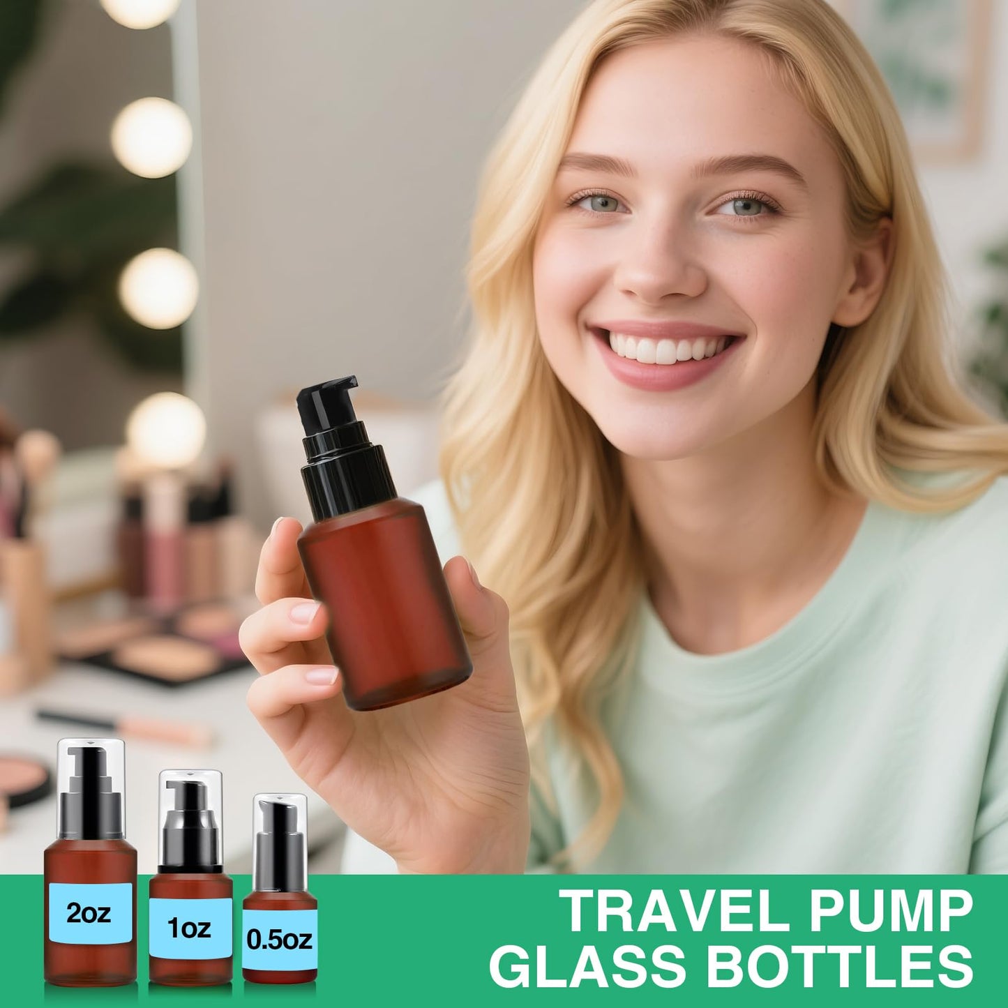3PCS 60ML/2OZ Empty Reddish Brown Frosted Glass Bottles with Pump Refillable Vial Cosmetic Dispenser Jars Storage Travel Lotion Container Portable Sample Bottle for Toiletries,Foundation,Cream,Lotion