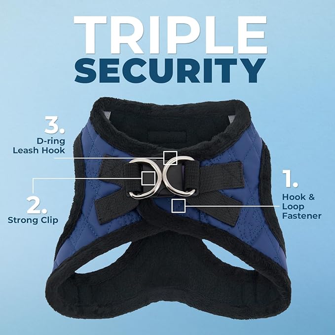 Best Pet Supplies - All Weather Mesh/Plush, Reflective, No Pull Harness for Small, Medium Dogs, Cats - Secure with Hook & Loop Fastener, Buckle, Double D-Rings - Royal Blue Faux Leather, XL