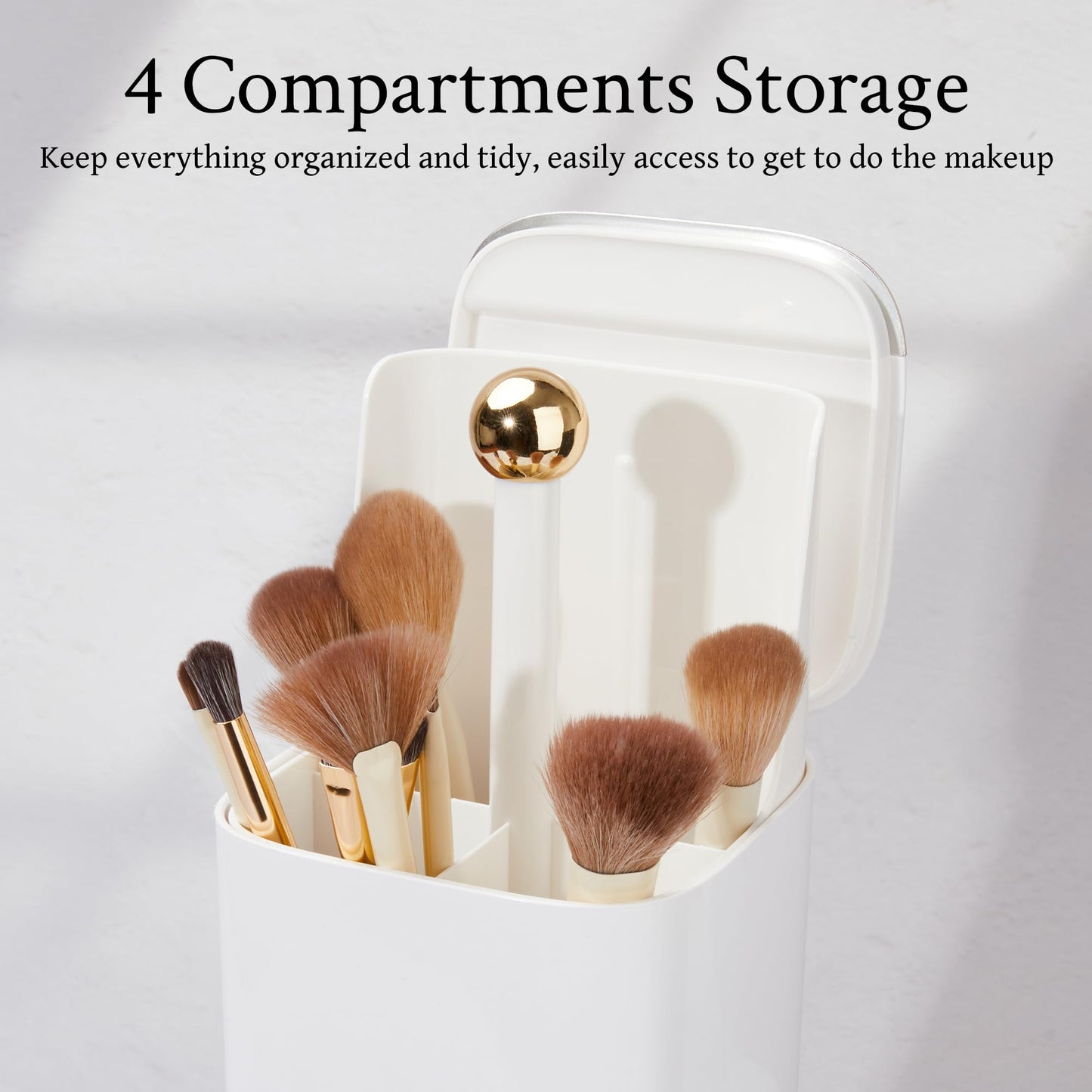 Esdallina Automatic Lifting Makeup Brush Holder with Lid Dustproof Cosmetic Organizers for Vanity-White