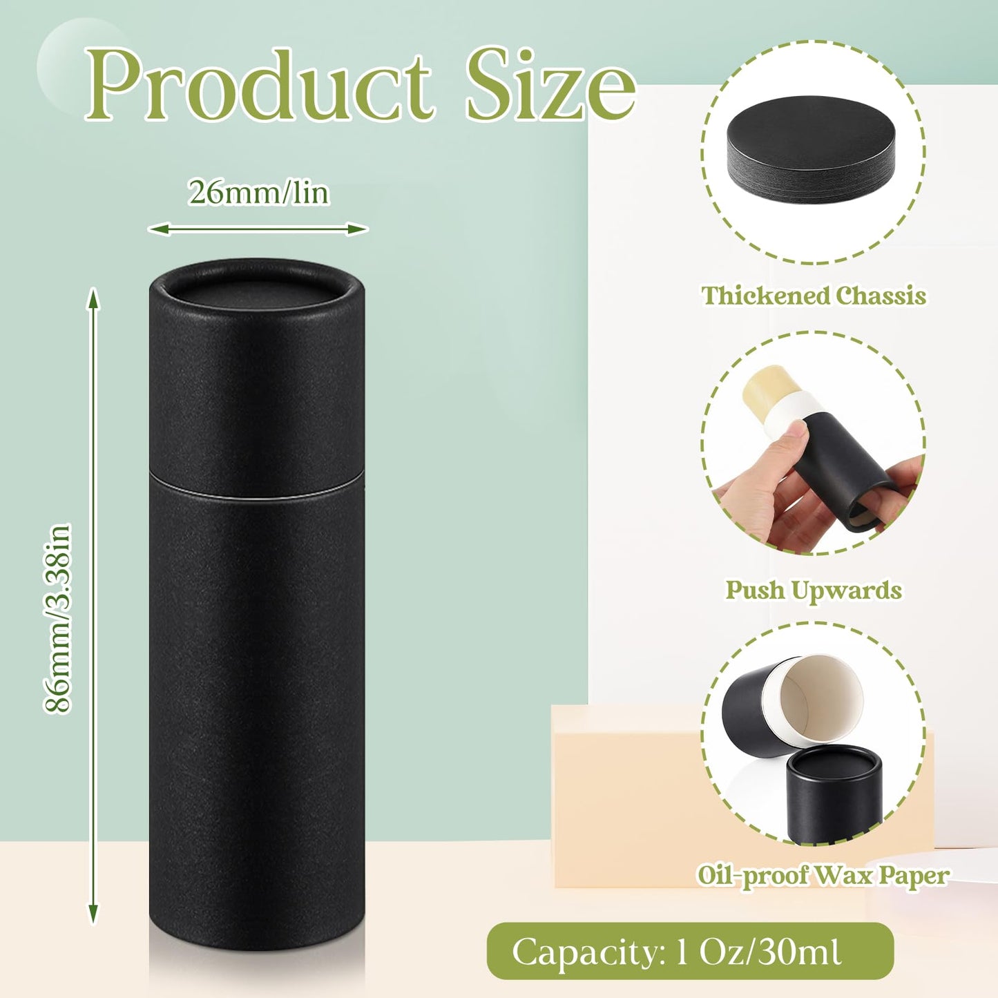 Teenyyou 20 Pcs 1oz Empty Paperboard Deodorant Containers Kraft Cardboard Deodorant Tubes Push-up Lip Balm Tubes Solid Perfume Container Lotion Sticks Jars for DIY Homemade Cosmetic Samples,Black