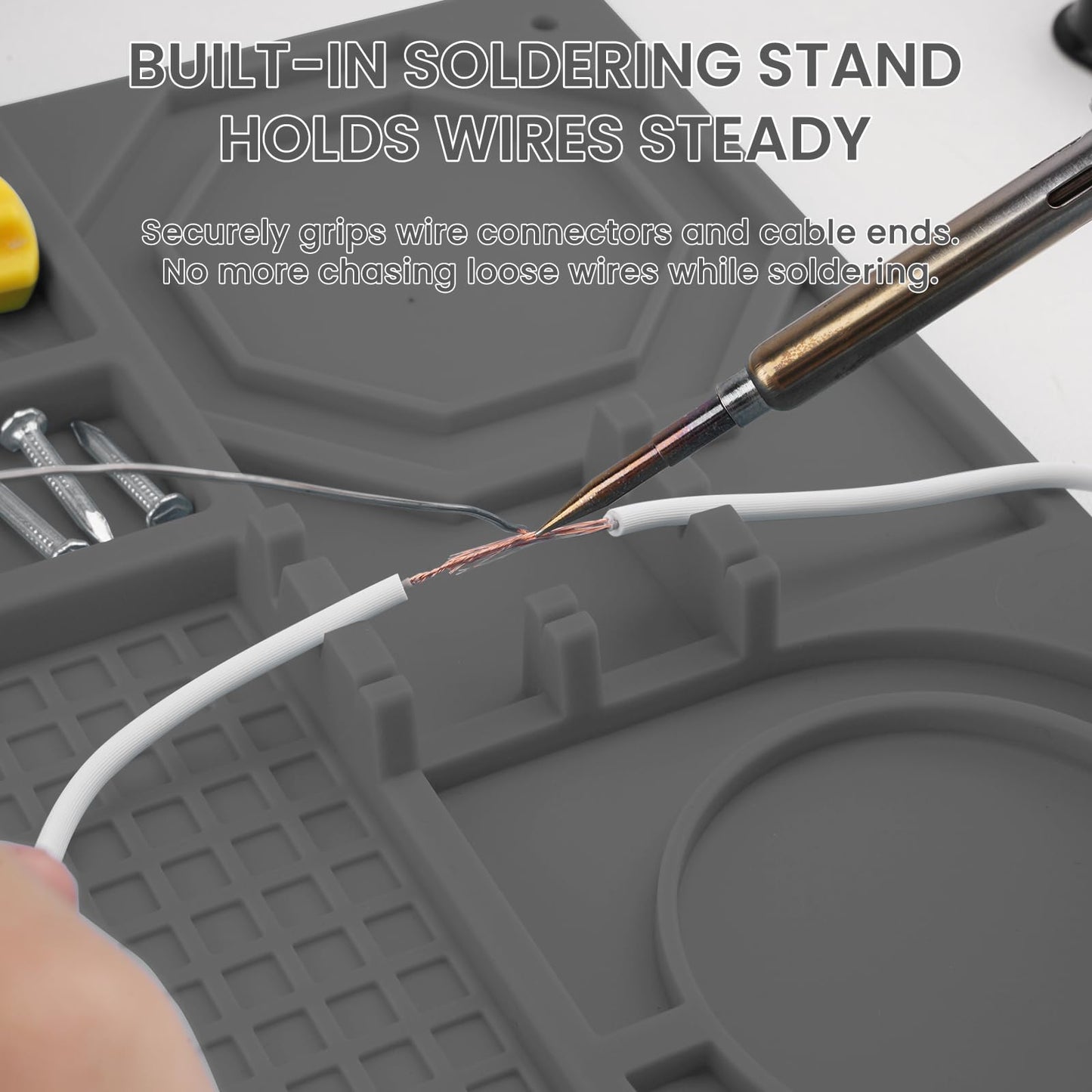 VECO-T Silicone Soldering Mat with Soldering Stand, Heat Resistant 932°F, Large 20x14 Inch Non-Stick Workbench Mat for Electronics Repair, PCB, Phone, Watch, PC Building, Hobby & Craft – Grey