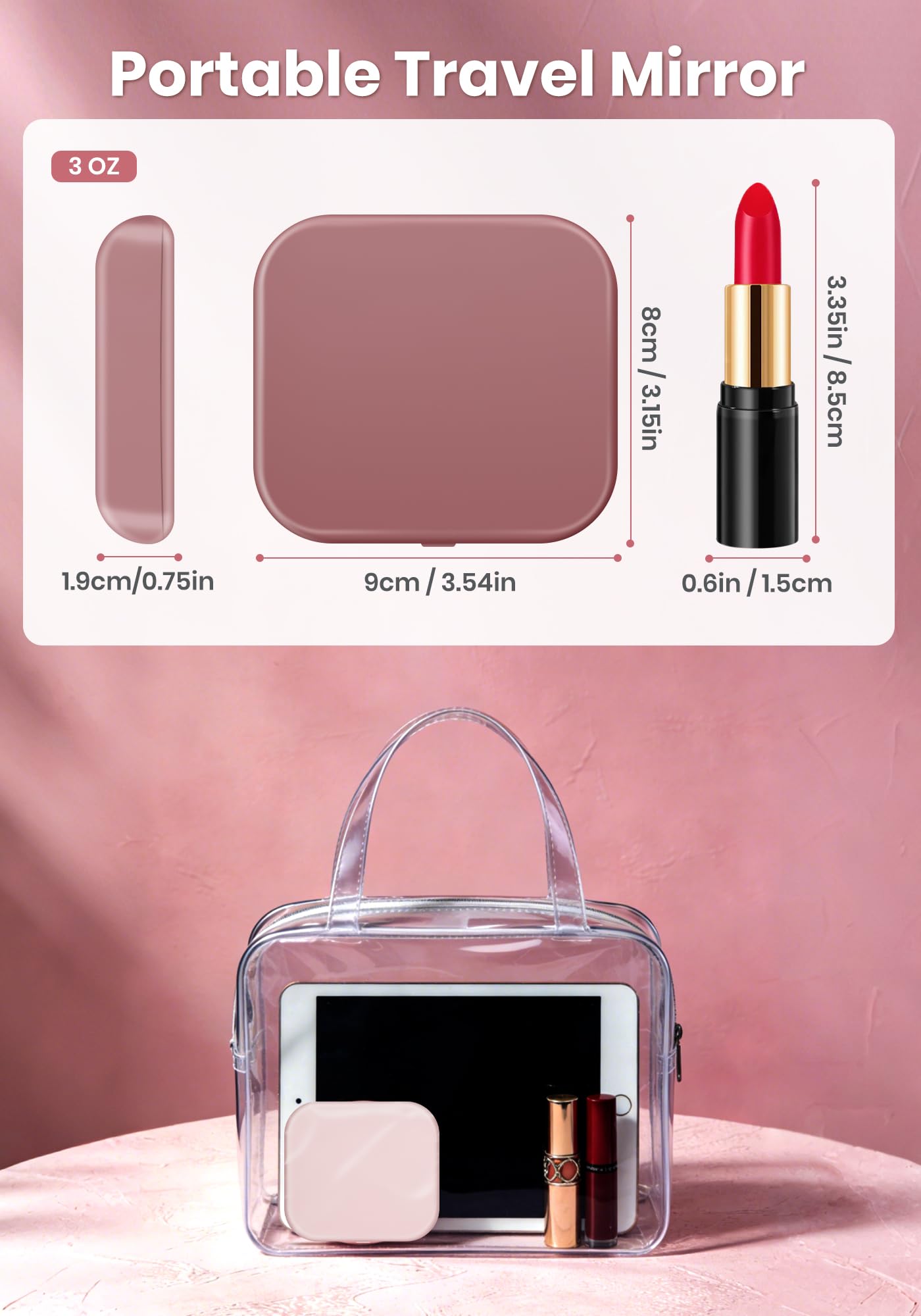 SisKokoro Magnifying Mirror with Light, Rechargeable 40X Compact Mirror with 3 Lighting Modes & Dimmable Brightness, Portable Travel Makeup Mirror with Light, Essentials for Travel, Pocket Purse Rose