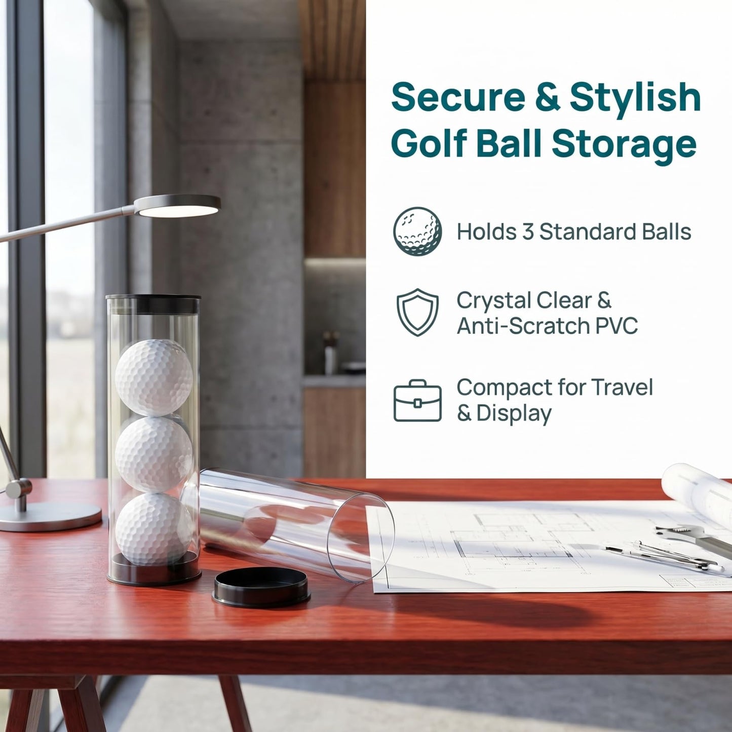 HOMSFOU 4pcs Clear Anti-Scratch Golf Ball Tube - Plastic Portable Transparent Golf Ball Storage Container, for Course, Travel