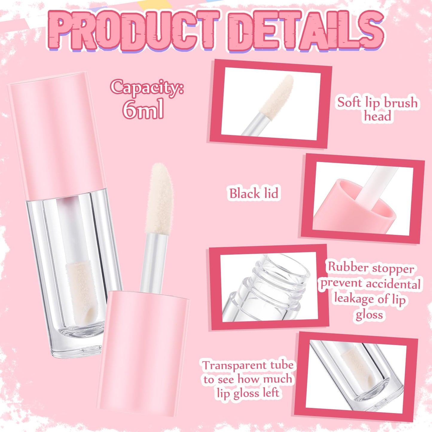 Tatuo 30 Pcs Colorful 6ml Empty Lip Gloss Tubes with Wand Bulk Lip Refillable Gloss Containers Cosmetic Bottles with Rubber Stoppers for Lipstick Eyelash Growth Liquid DIY Makeup Kit