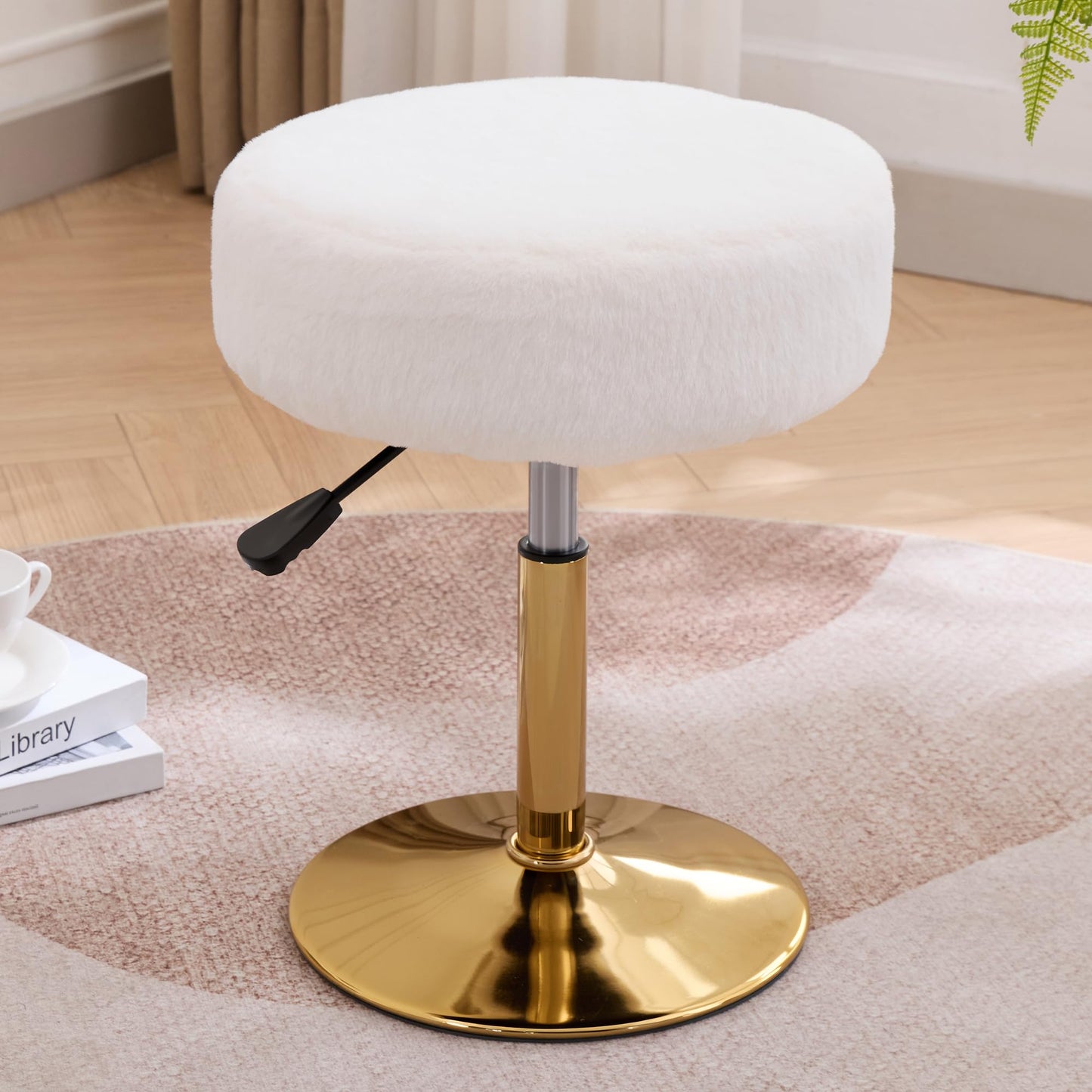 Xenothos Vanity Chair Adjustable Vanity Stool for Vanity Swivel Vanity Stool Chair Ottoman Gold Base White