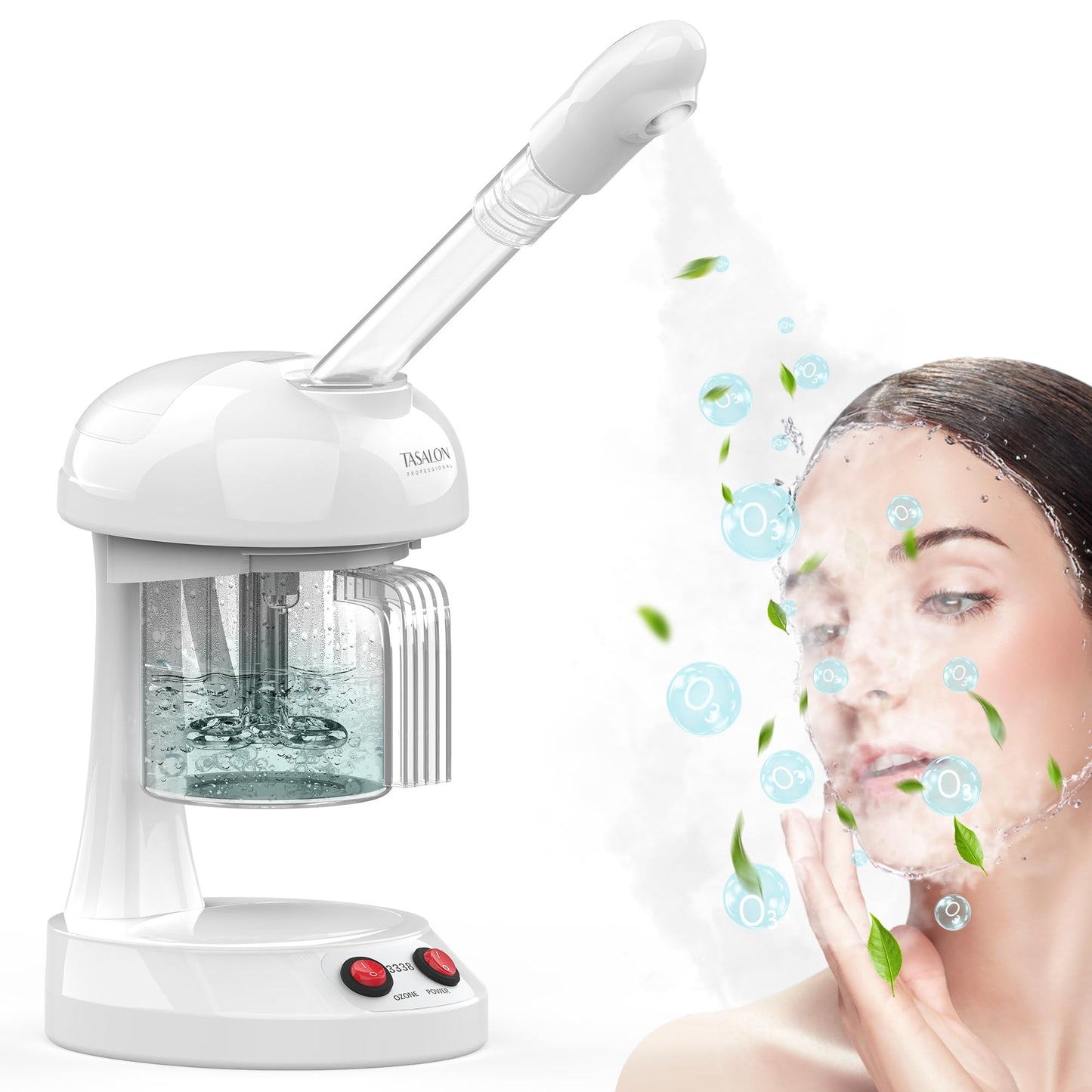 Facial Steamer - TASALON Ozone Face Steamer for Facial, Portable Facial Steamer with Removable Water Tank, Nano Ionic Facial Steamer for Home Salon Spa or Personal Care, White