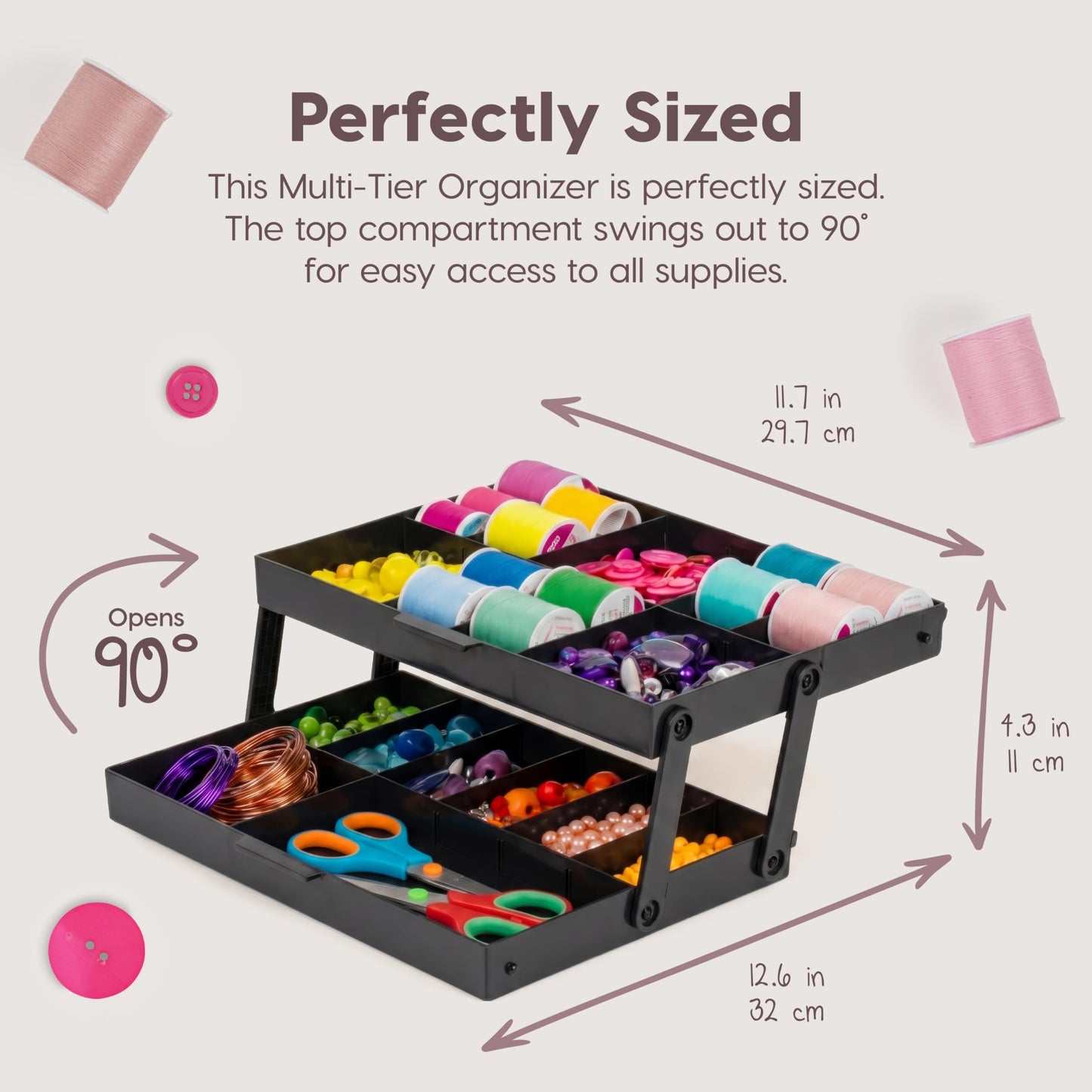 IRIS USA 2-Tier Drawer Organizer Expandable |Made in USA| Multi-Level Collapsible Organization, Comes with Dividers for Crafts, Makeup, Jewelry & Office - Charcoal