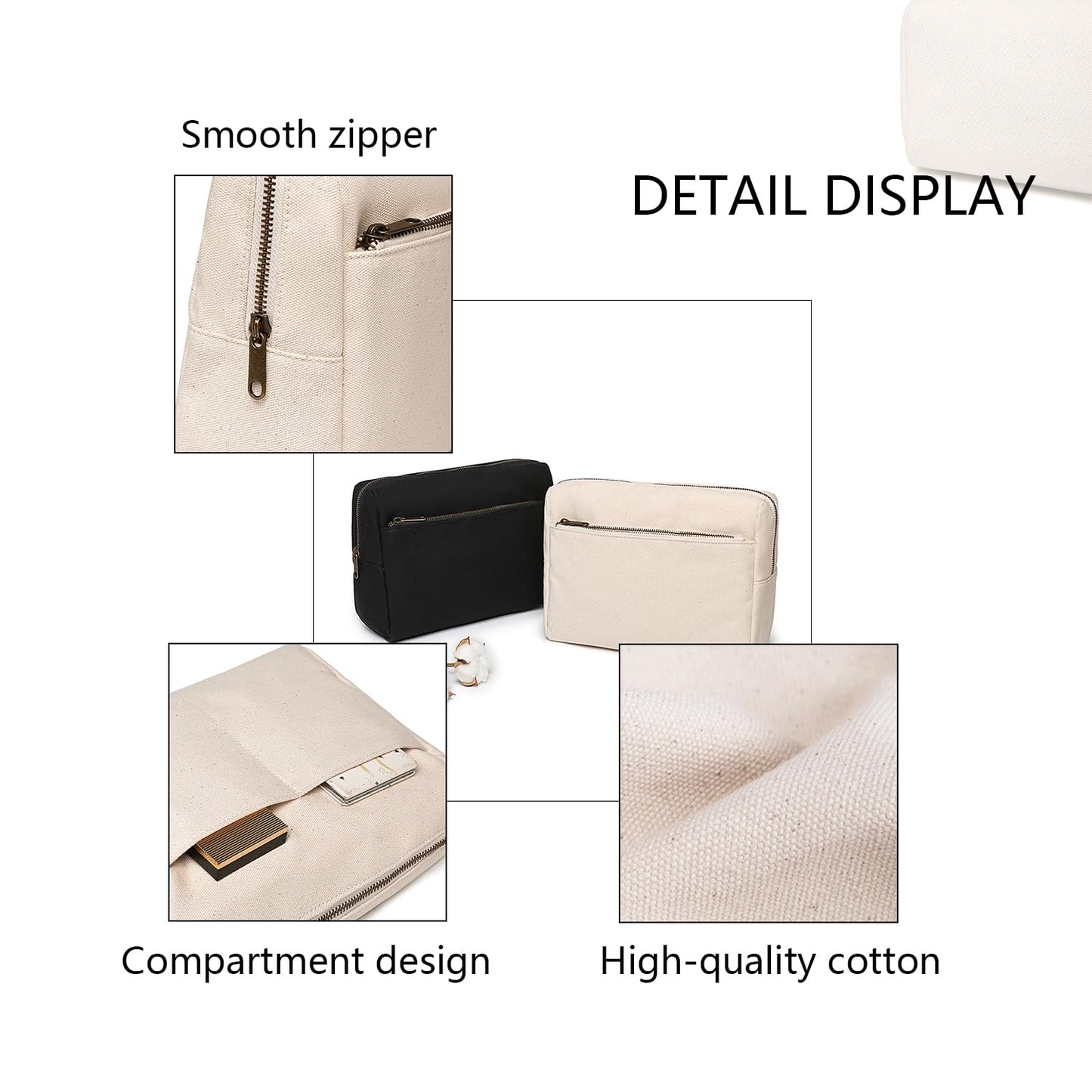 YONBEN Cosmetic Bag Makeup Bag Organizer with Multi pocket Compartments Lightweight Travel Toiletry Bag for Women Interior and Exterior with Zippered Pockets (Black)
