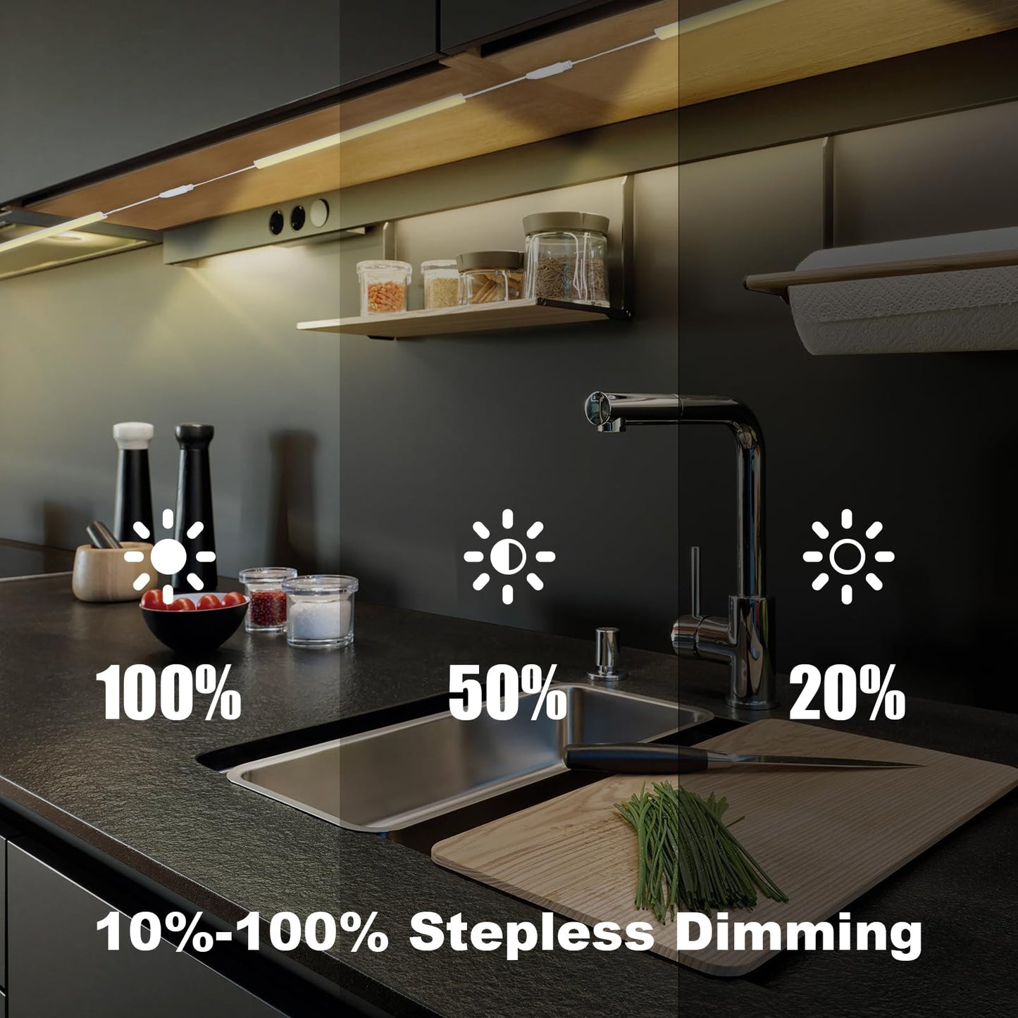 Under Cabinet Lights Plug-in Daylight White 4000K, Dimmable LED Under Cabinet Lighting, 4pcs 12 Inch Under-Counter Light Fixtures with Memory Function, Linkable LED Cabinet Light for Kitchen
