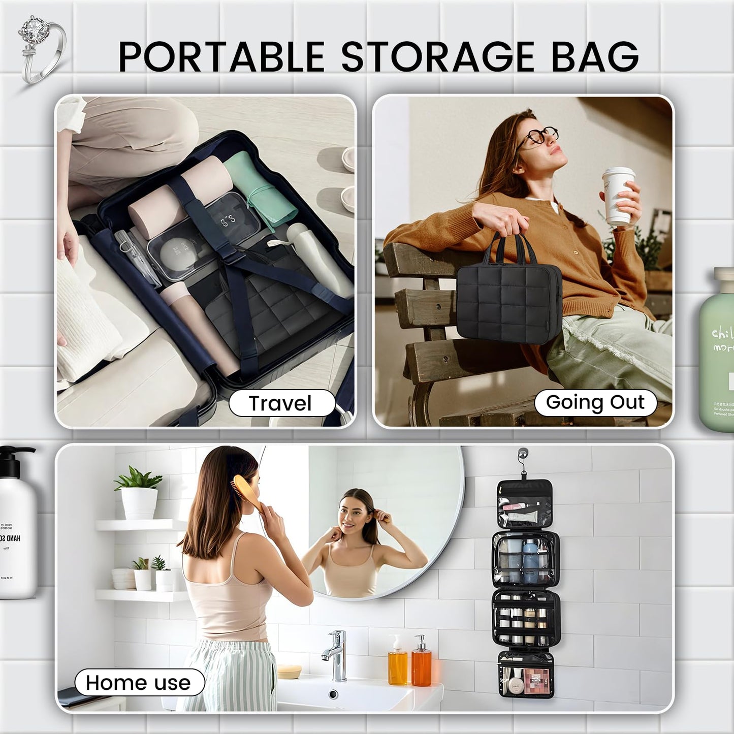 Inmorven Travel Toiletry Bag with Jewelry Organizer, Cosmetic Case, Bathroom Travel Kit with Jewelry Storage