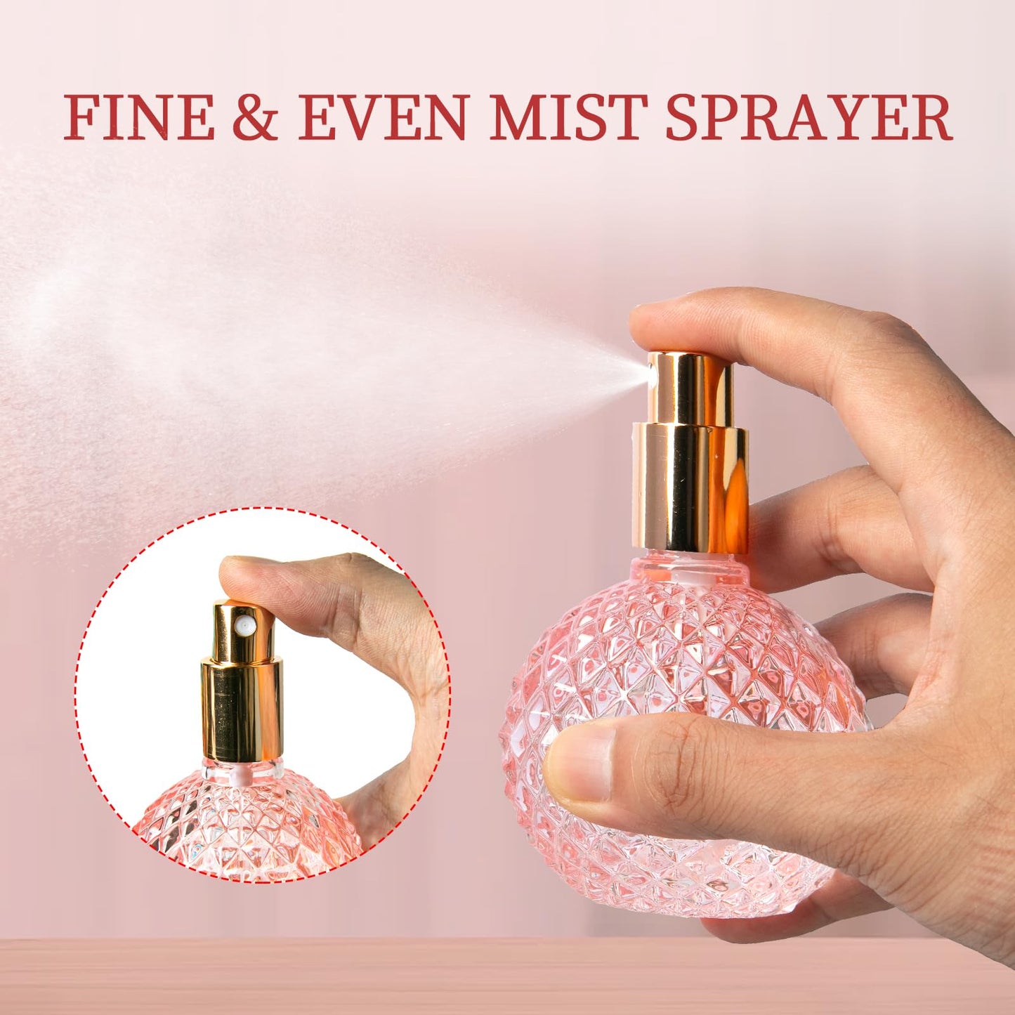 Pink Vintage Perfume Bottle - Refillable Glass Perfume Atomizer, Fine Mist Spray Bottle for Travel, Home, Bathroom, Leak-Proof Elegant Portable Perfume Bottle
