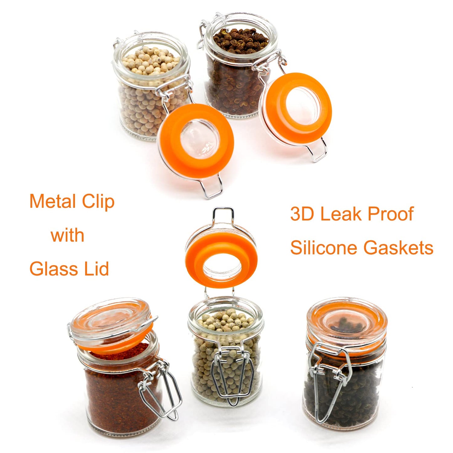 Homelike Style 1.7 oz Mini Glass Spice Bottles, 24 Pack Small Glass Jars with Airtight Lid and Leak Proof Rubber Gasket, Empty Spice Containers with Labels for Home and Kitchen