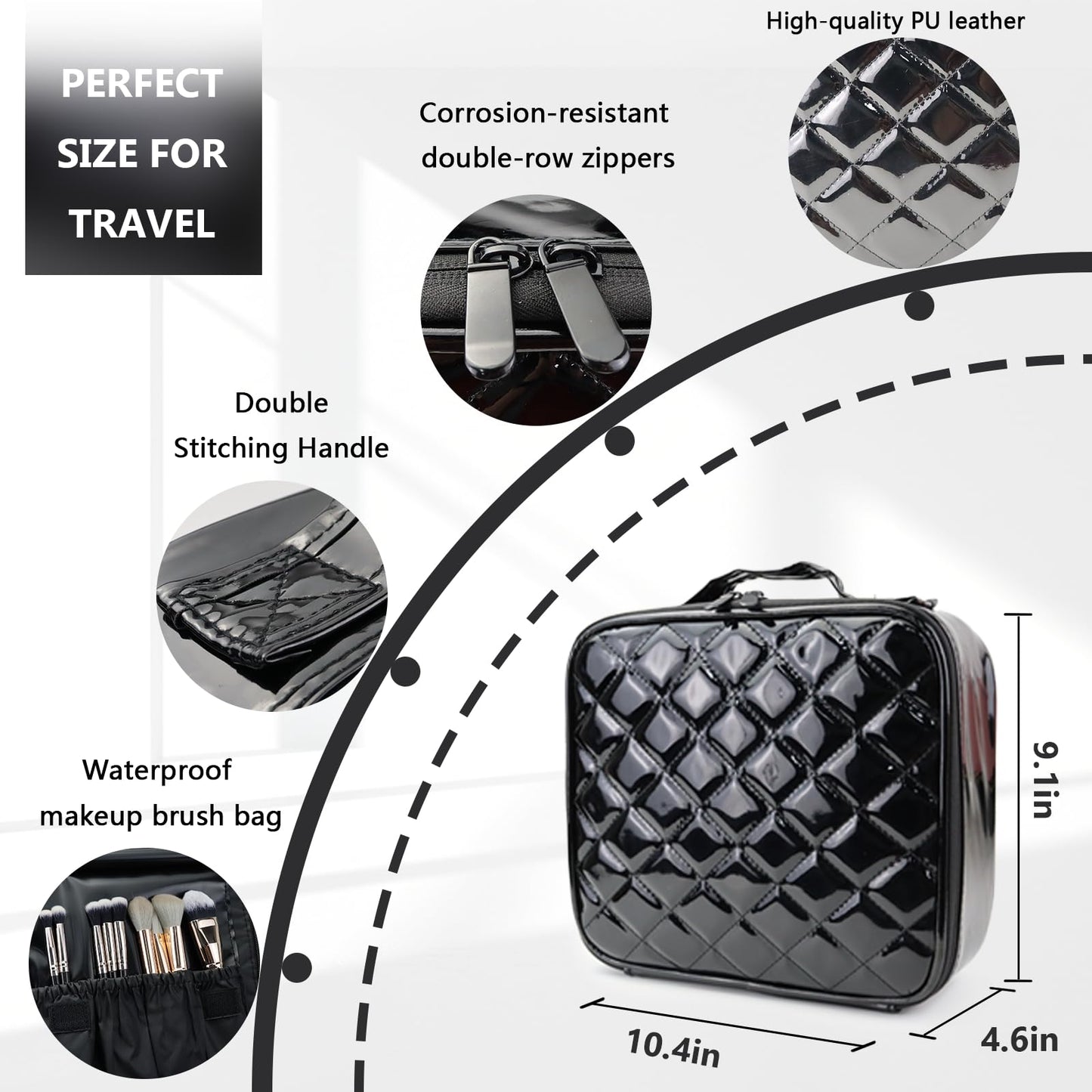 MORMID Travel Makeup Case 4 Layers Portable Makeup Train Case Cosmetic Bag Organizer Storage for Women with Adjustable Dividers and Shoulder Strap for Toiletry Travel Accessories(black)