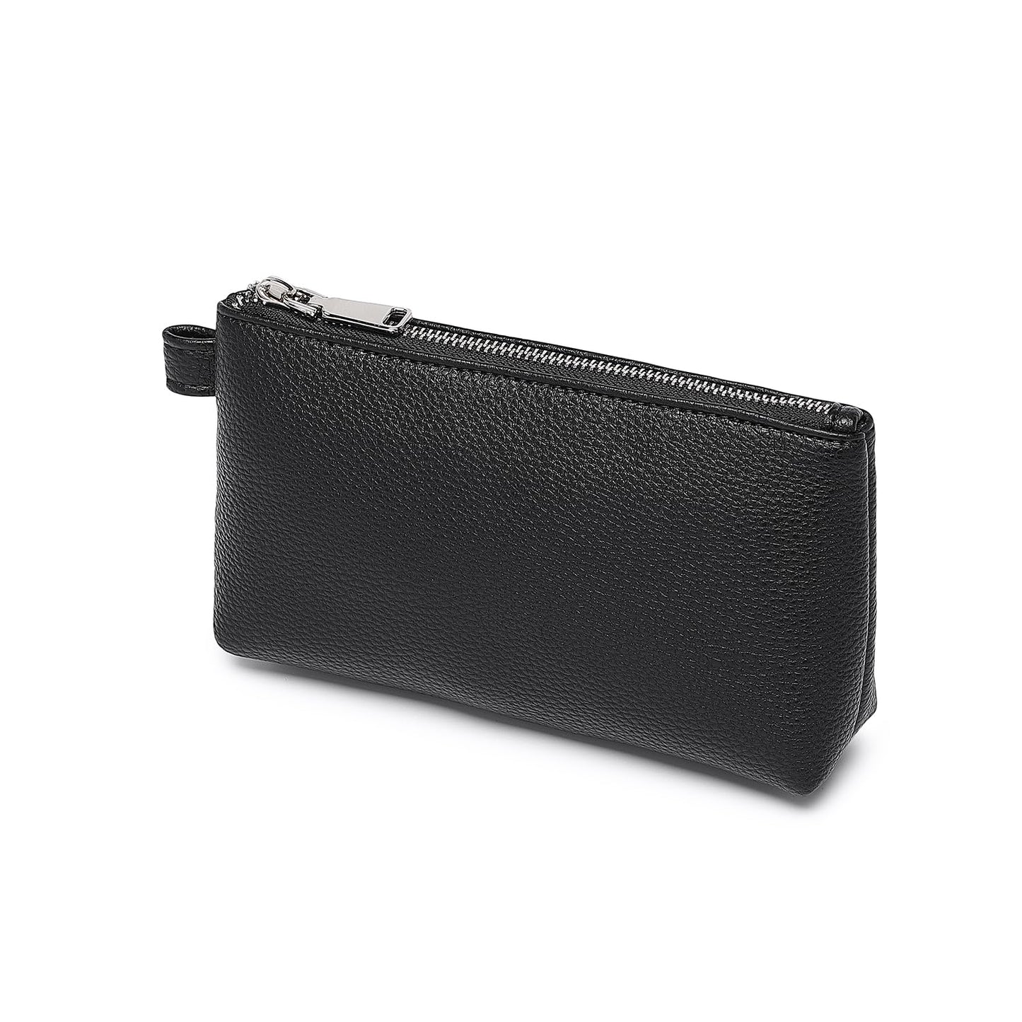 YONBEN 30 Color PU Faux Leather Travel Toiletry Bag for Women, Mini Cosmetic Pouch Organizer with 2 Dividers, Easy Clean Makeup Bag for Purse, Gift Idea (PU Faux Leather/Black)