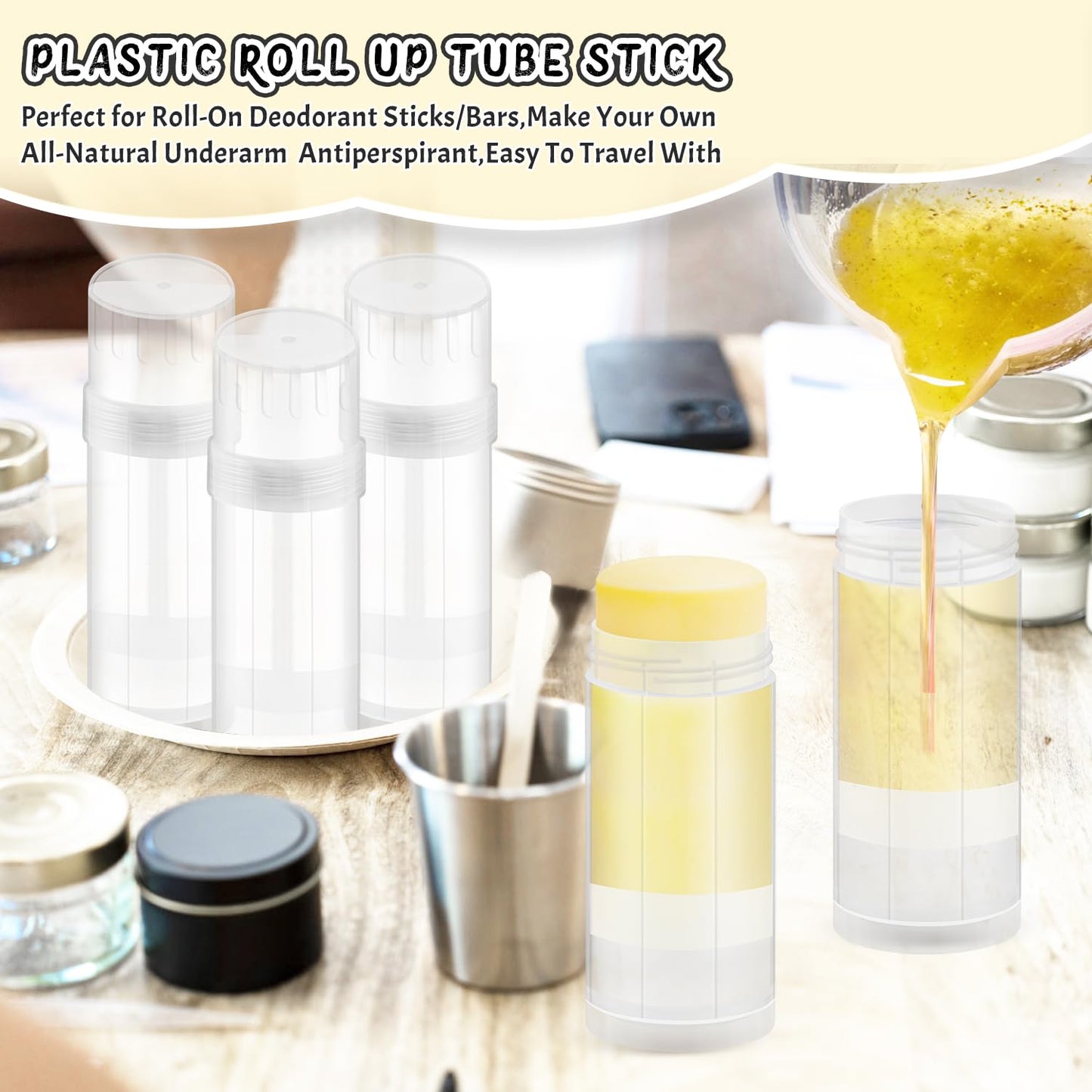 DMuuuDM 15 Pack 2 oz/60ml Plastic Deodorant Containers,Empty Round Twist-Up Solid Stick Tube Container for Homemade Deodorant,Shaving Soap Stick,Heel Lip Balm,Solid Lotion Bars-Top Filling,Clear