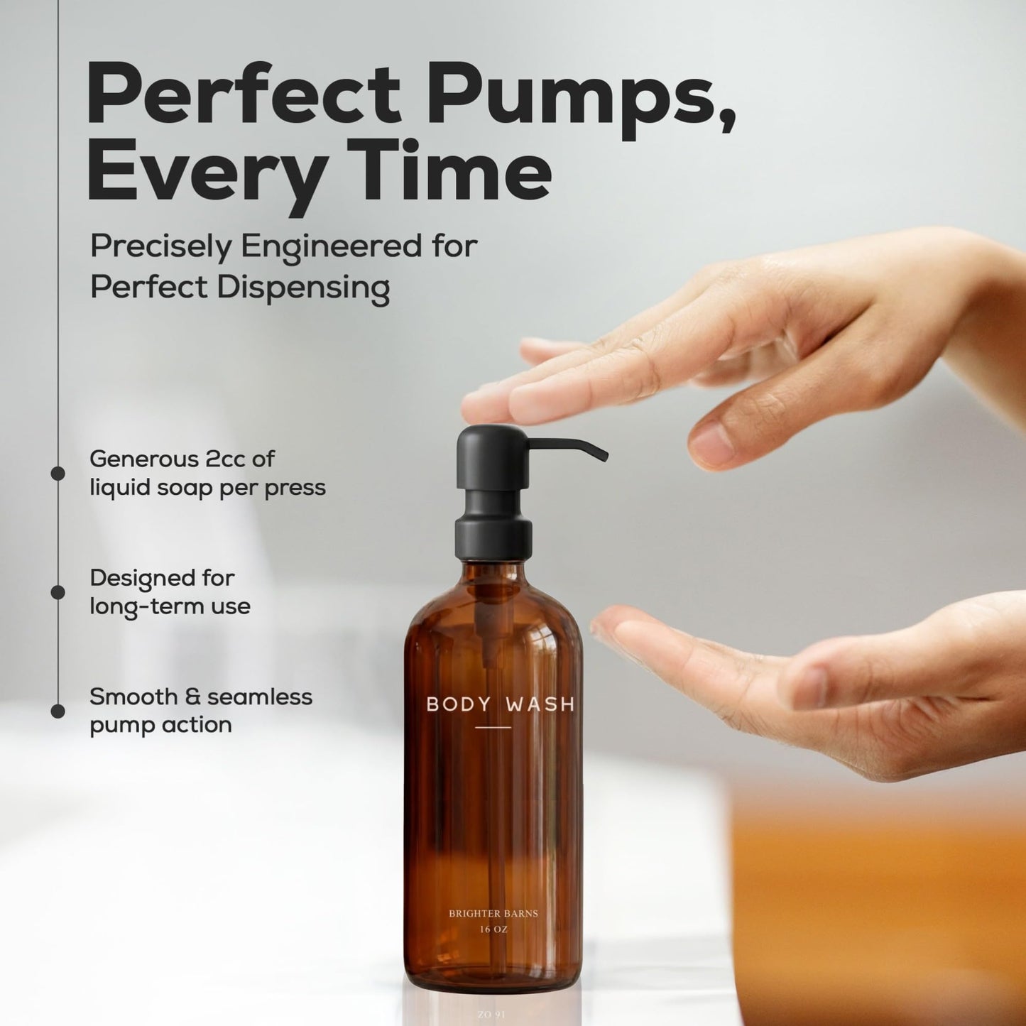 Amber Shampoo and Conditioner Dispenser Set by Brighter Barns - Body Wash and Shampoo Bottles with Pump - Refillable Plastic Shower Dispenser for Modern Bathroom Decor in Vacation Rental, Spa (Amber)