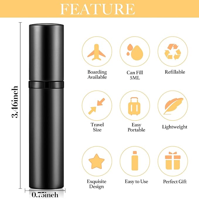 2PCS Perfume Travel Refillable Bottle, Bottom-Filling Fragrances Perfume Atomizer, Empty Mini Cologne Dispenser, Portable Sprayer Pocket Size for On the Go 5ml (Black & Dark Green)