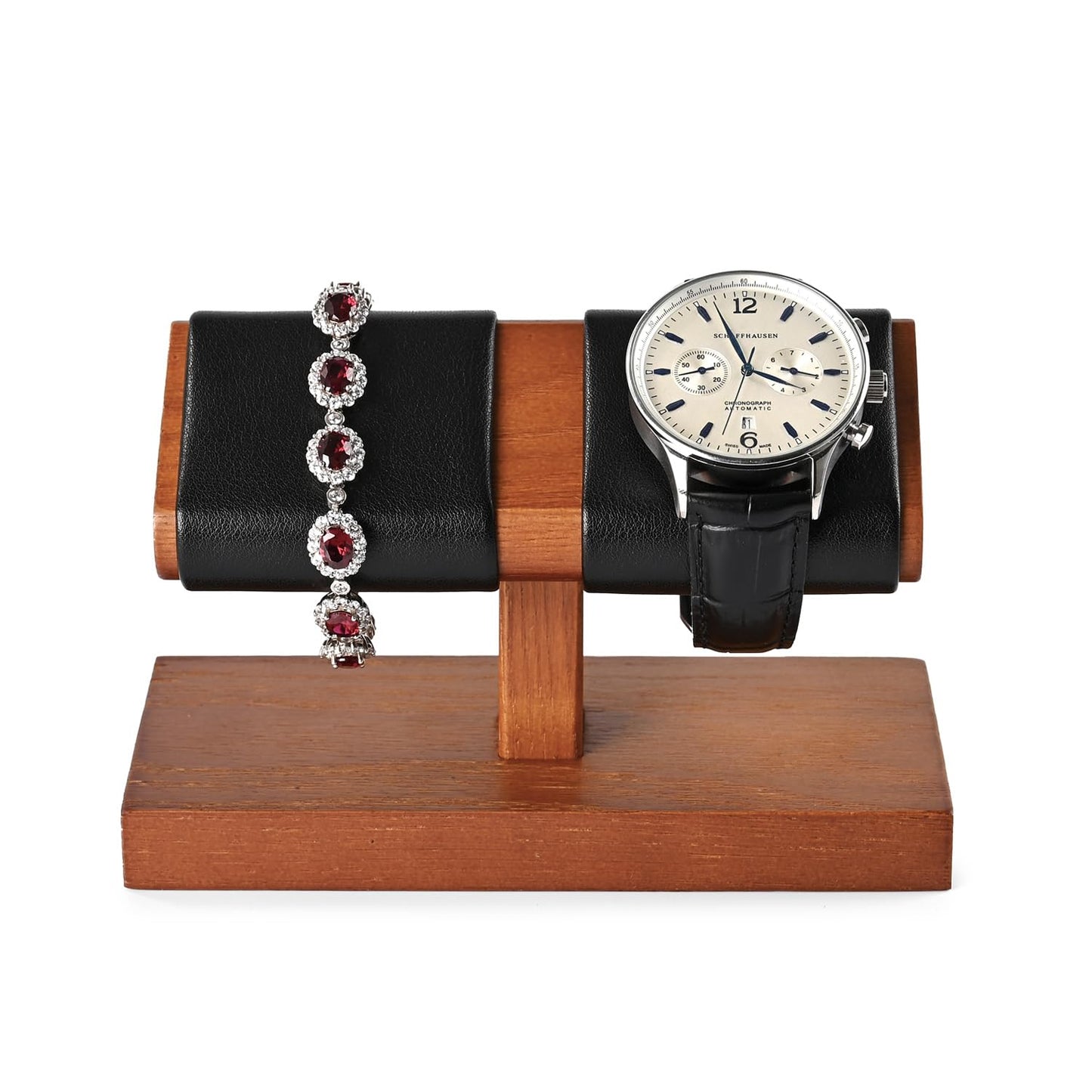 Oirlv Solid Wood Double Watch Display Stand Watch Bracelet Organizer（Black）